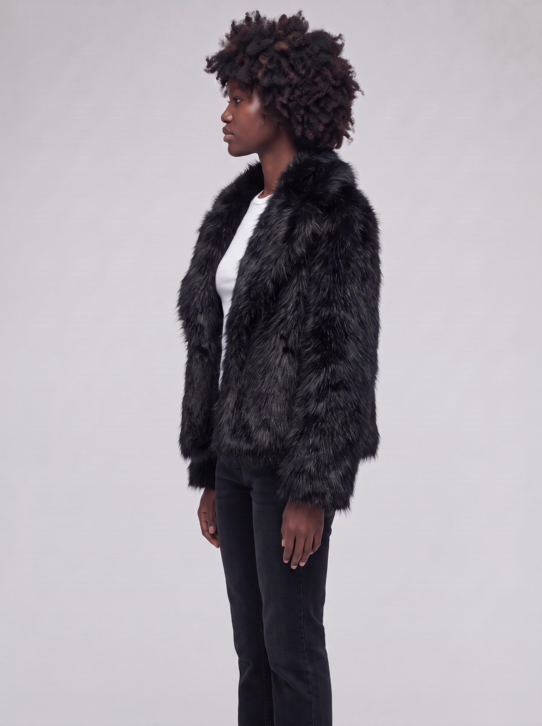 Mia | Black Longline Faux Fur Coat - side