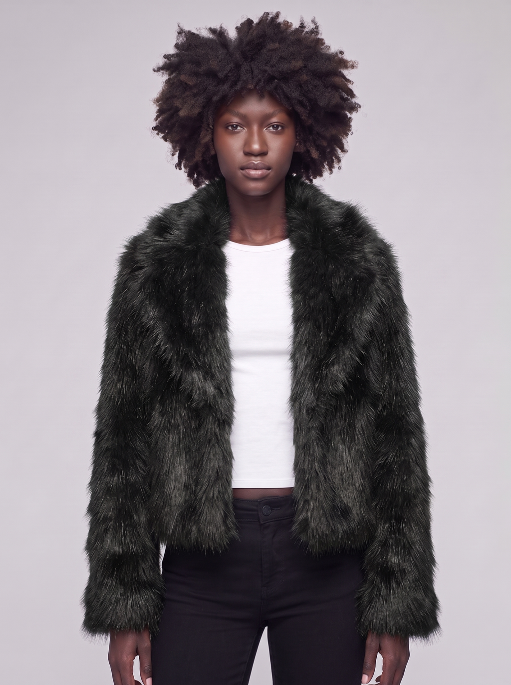 Mia | Black Longline Faux Fur Coat - close-up