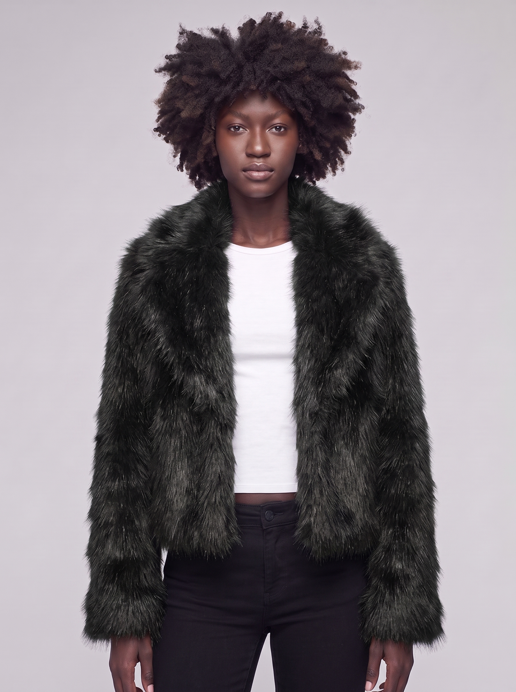 Mia | Black Longline Faux Fur Coat - close-up