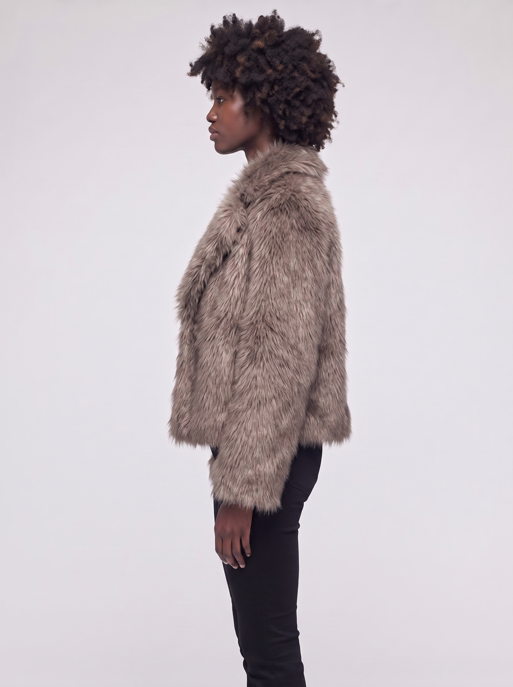 Mia | Brown Longline Faux Fur Coat - side