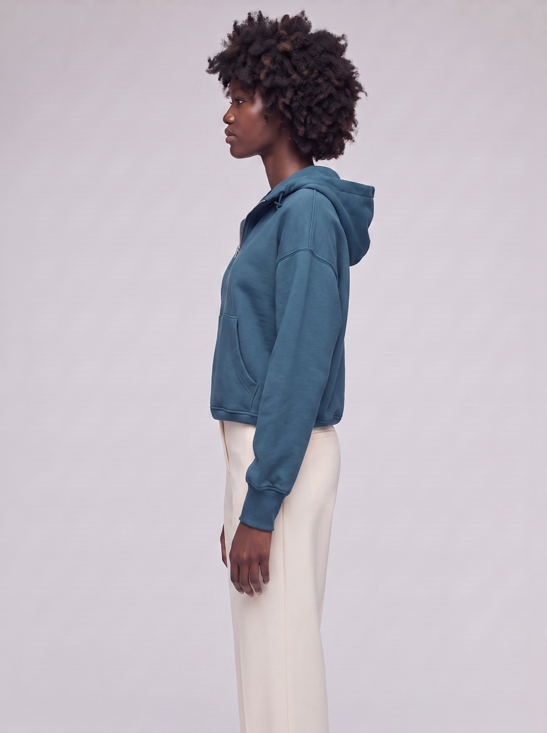 Mia | Blue Cotton Drawstring Hooded Jacket - side