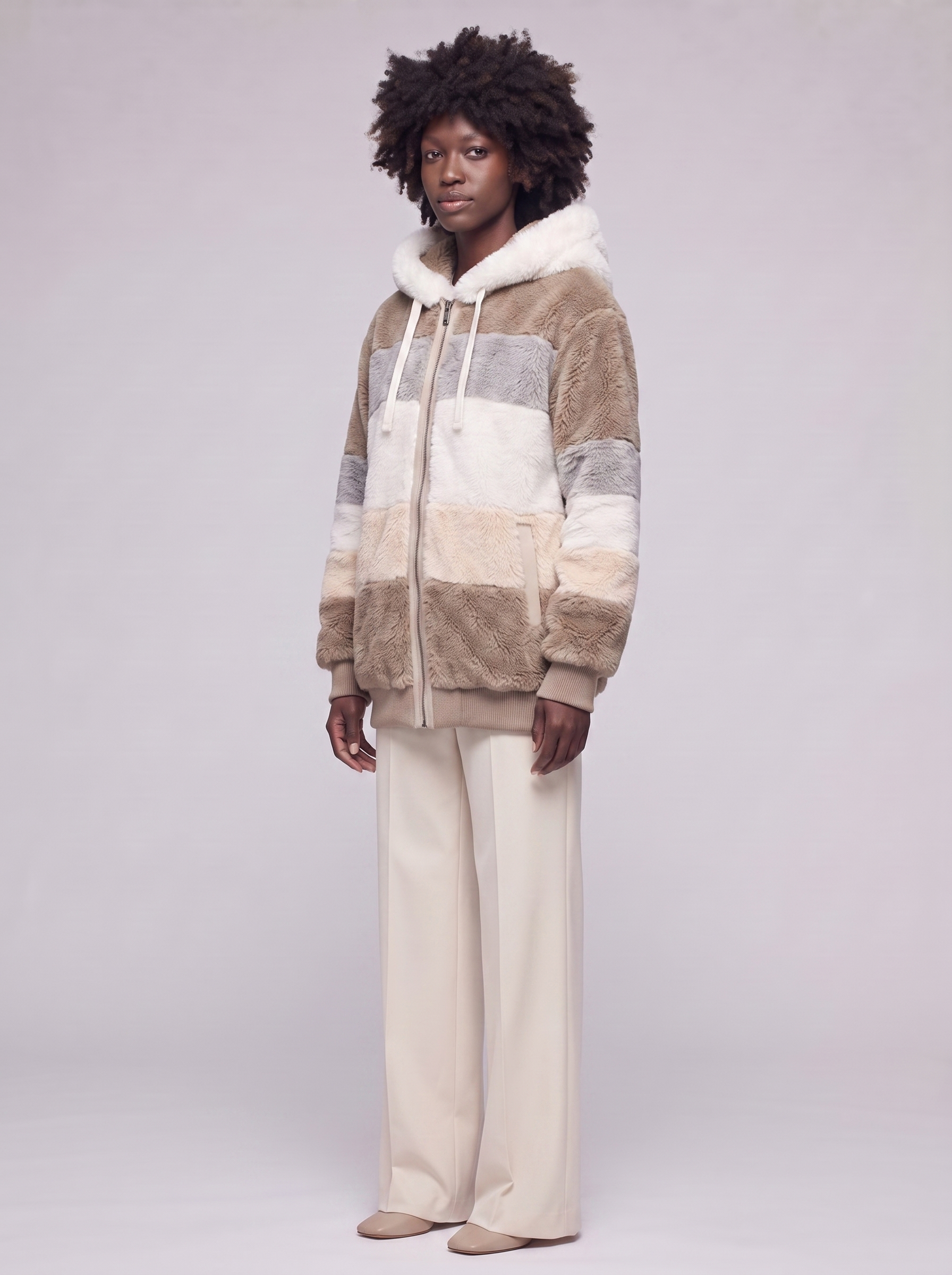 Mia | Brown Colorblock Teddy Coat - 3/4 turn