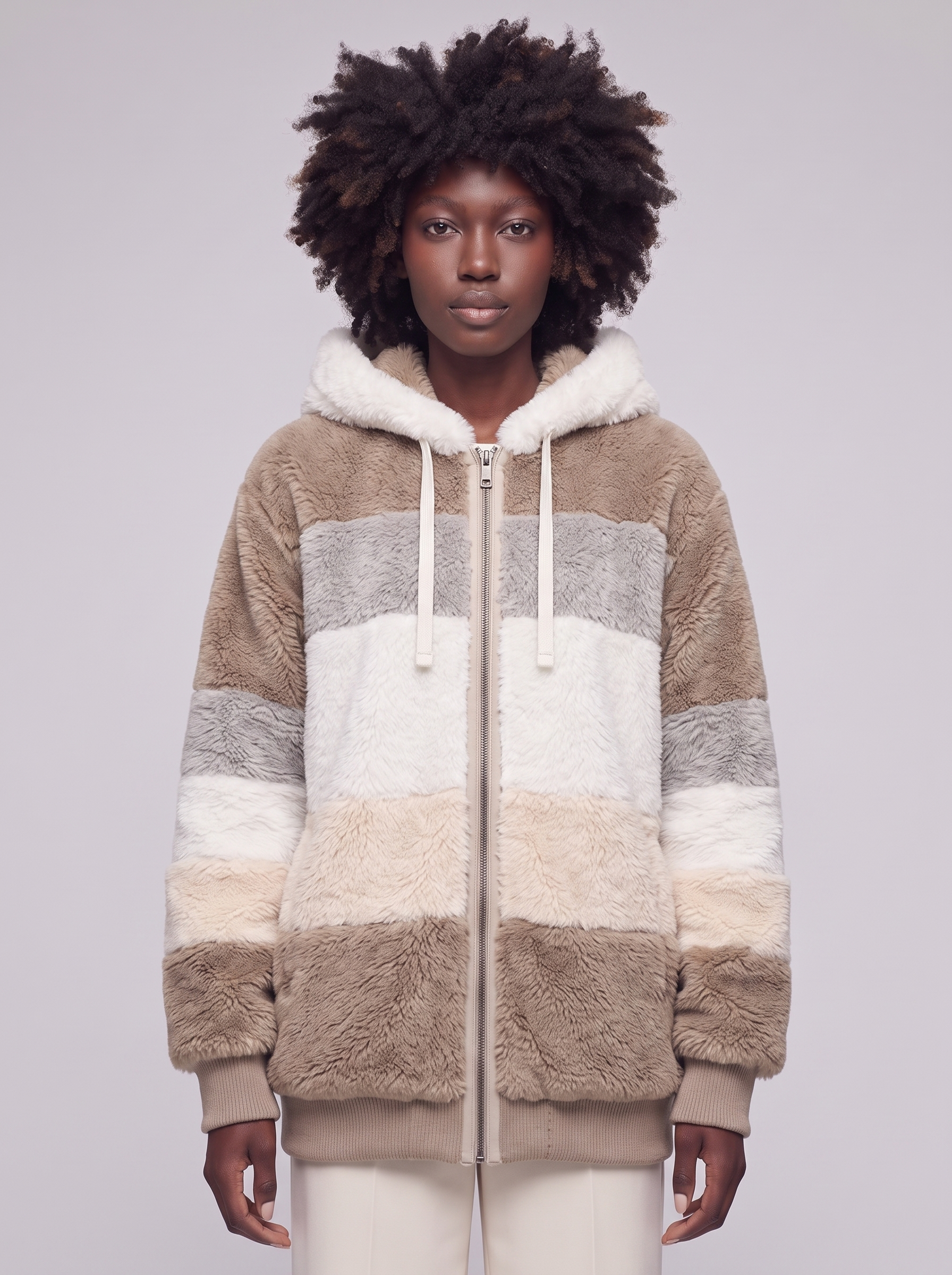 Mia | Brown Colorblock Teddy Coat - close-up