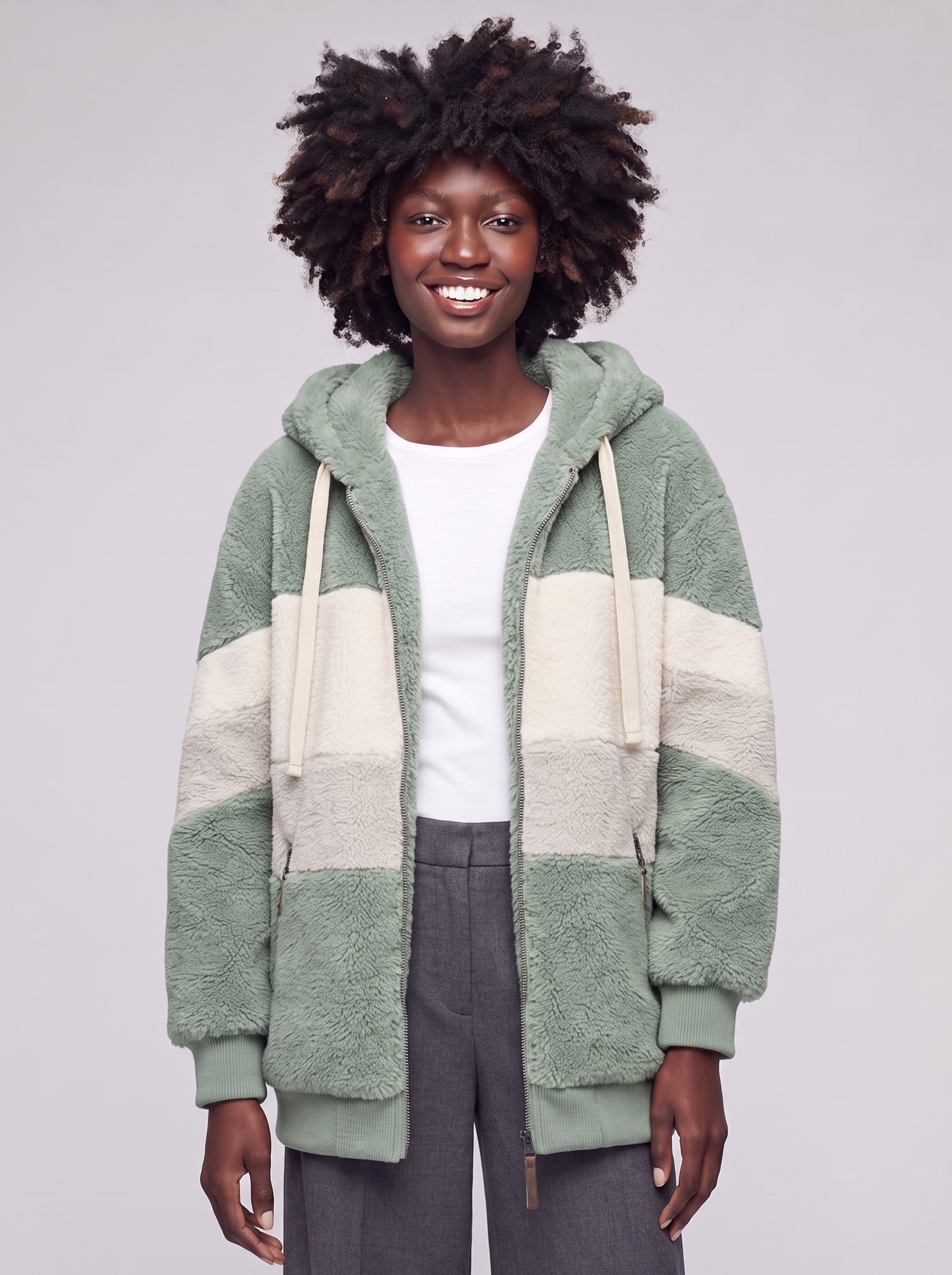 Mia | Green Colorblock Teddy Coat - featured
