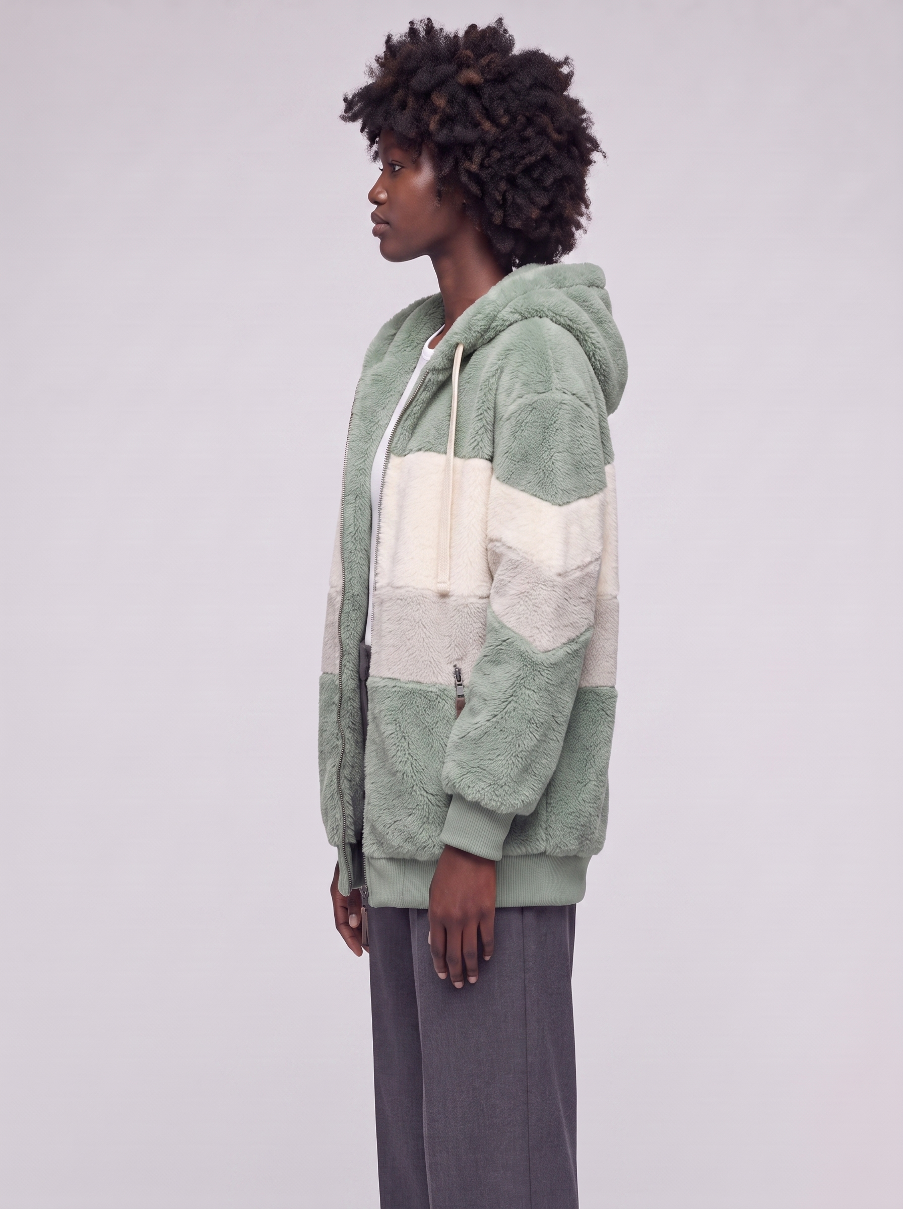 Mia | Green Colorblock Teddy Coat - side