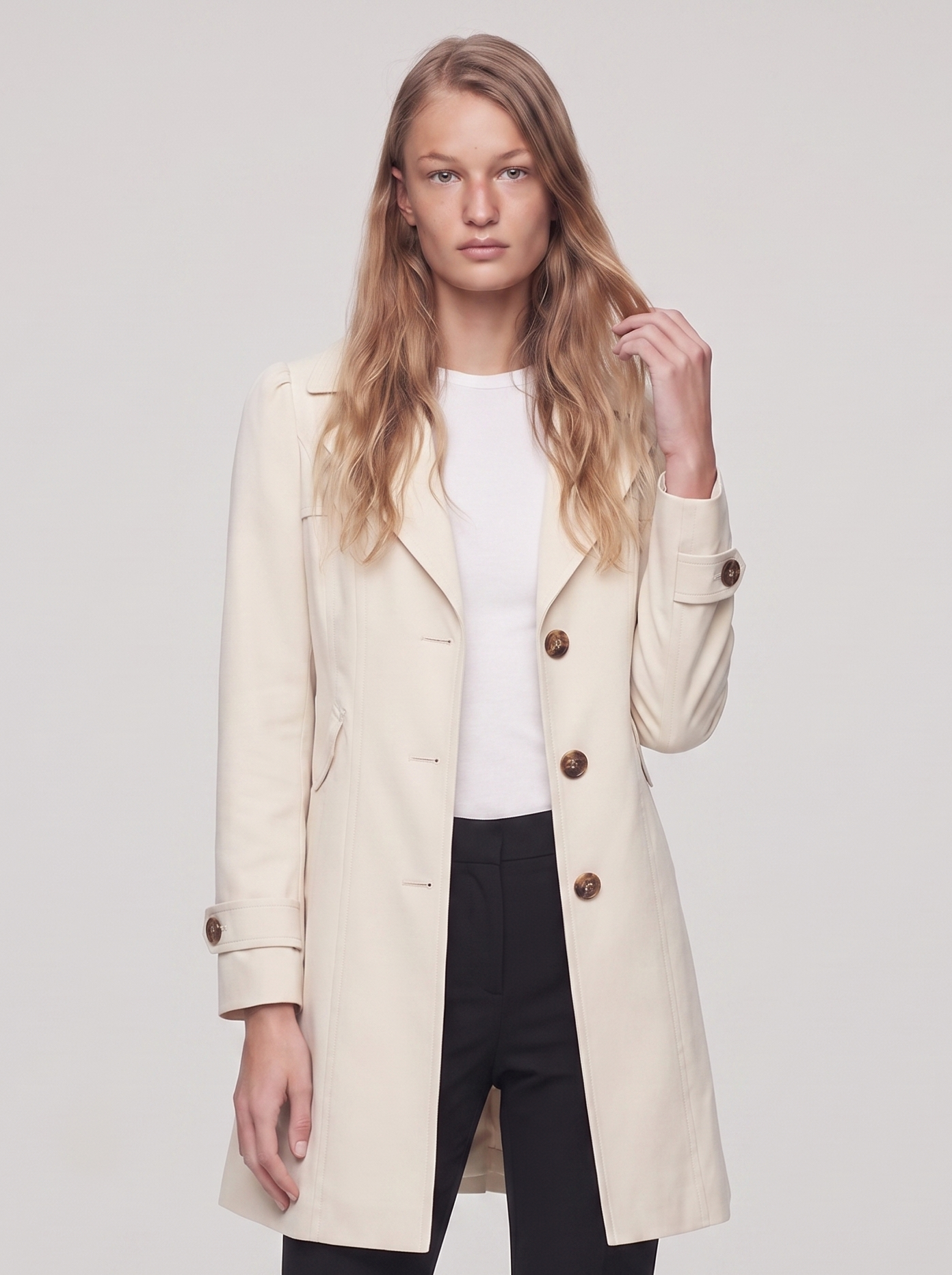Ella Cream Lightweight Tailored Overcoat - front