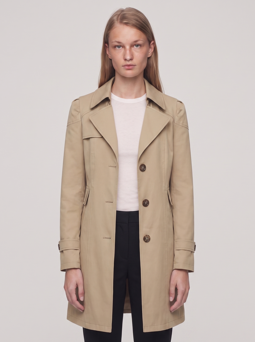 Ella Beige Lightweight Tailored Overcoat - front