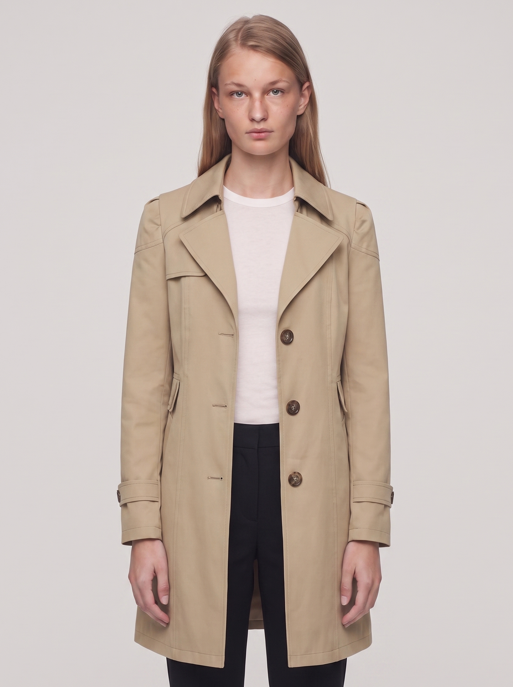 Ella Beige Lightweight Tailored Overcoat - front