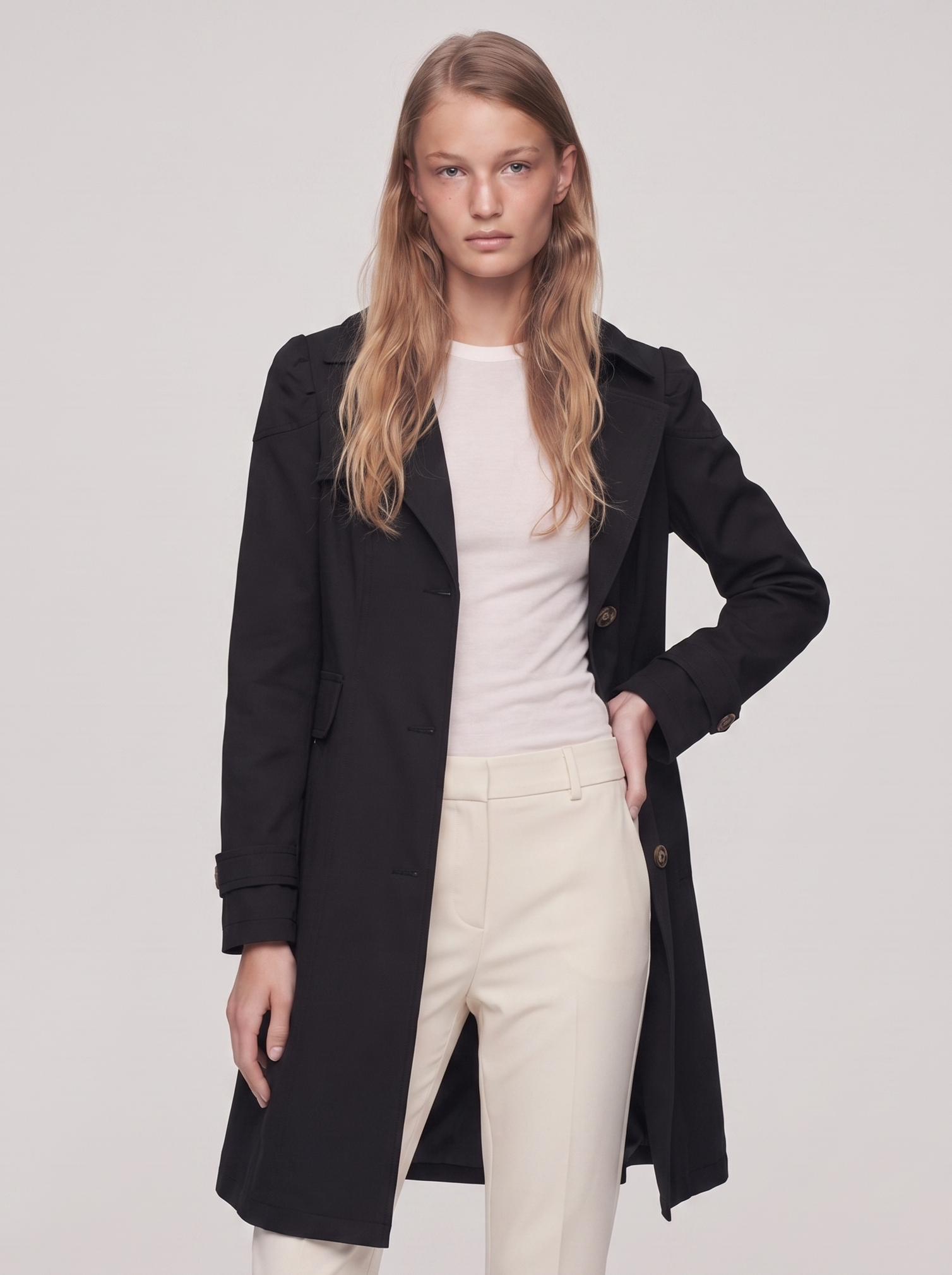 Ella Black Lightweight Tailored Overcoat - front