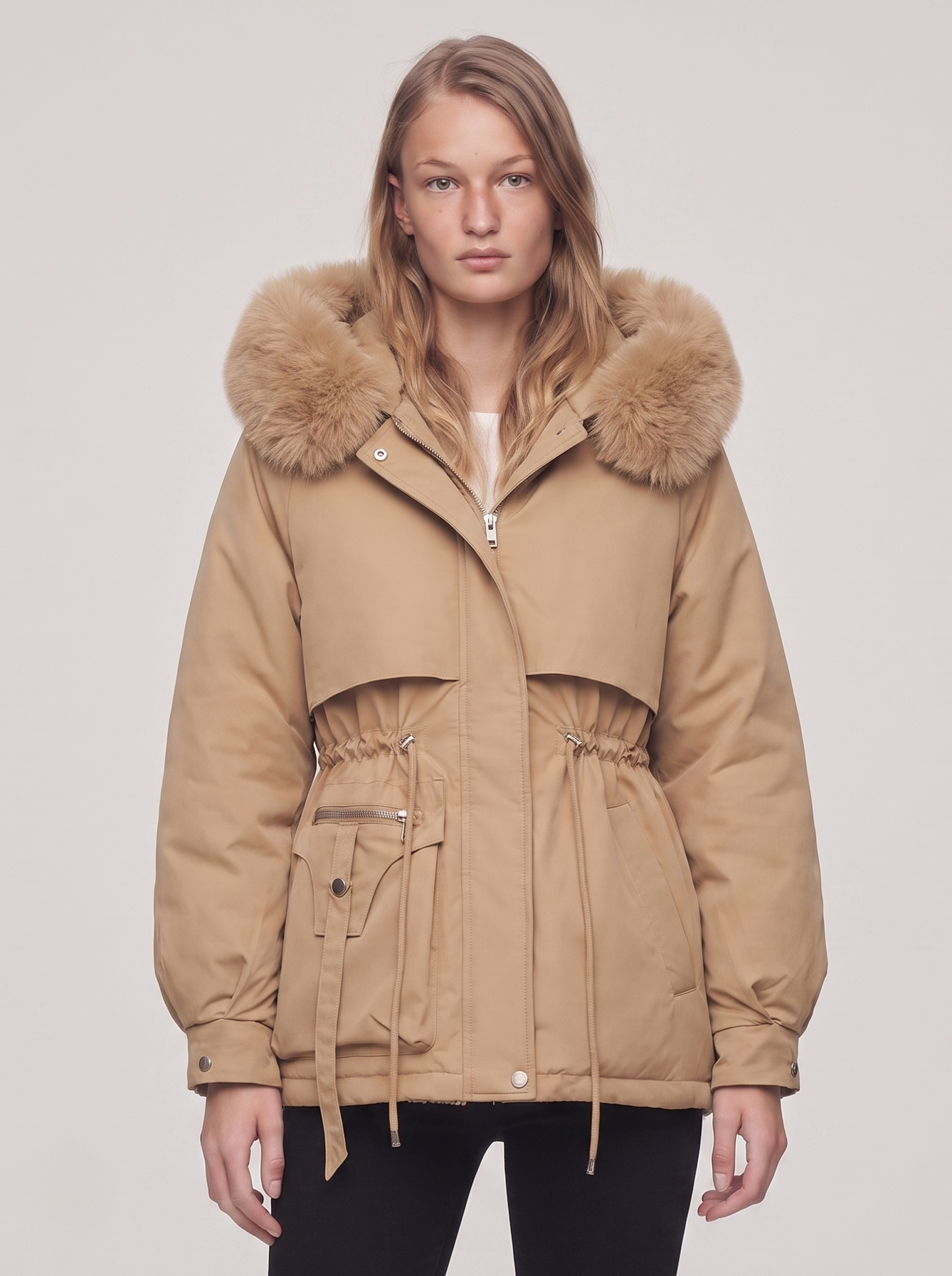 Ella Belted Faux Fur Jacket - front