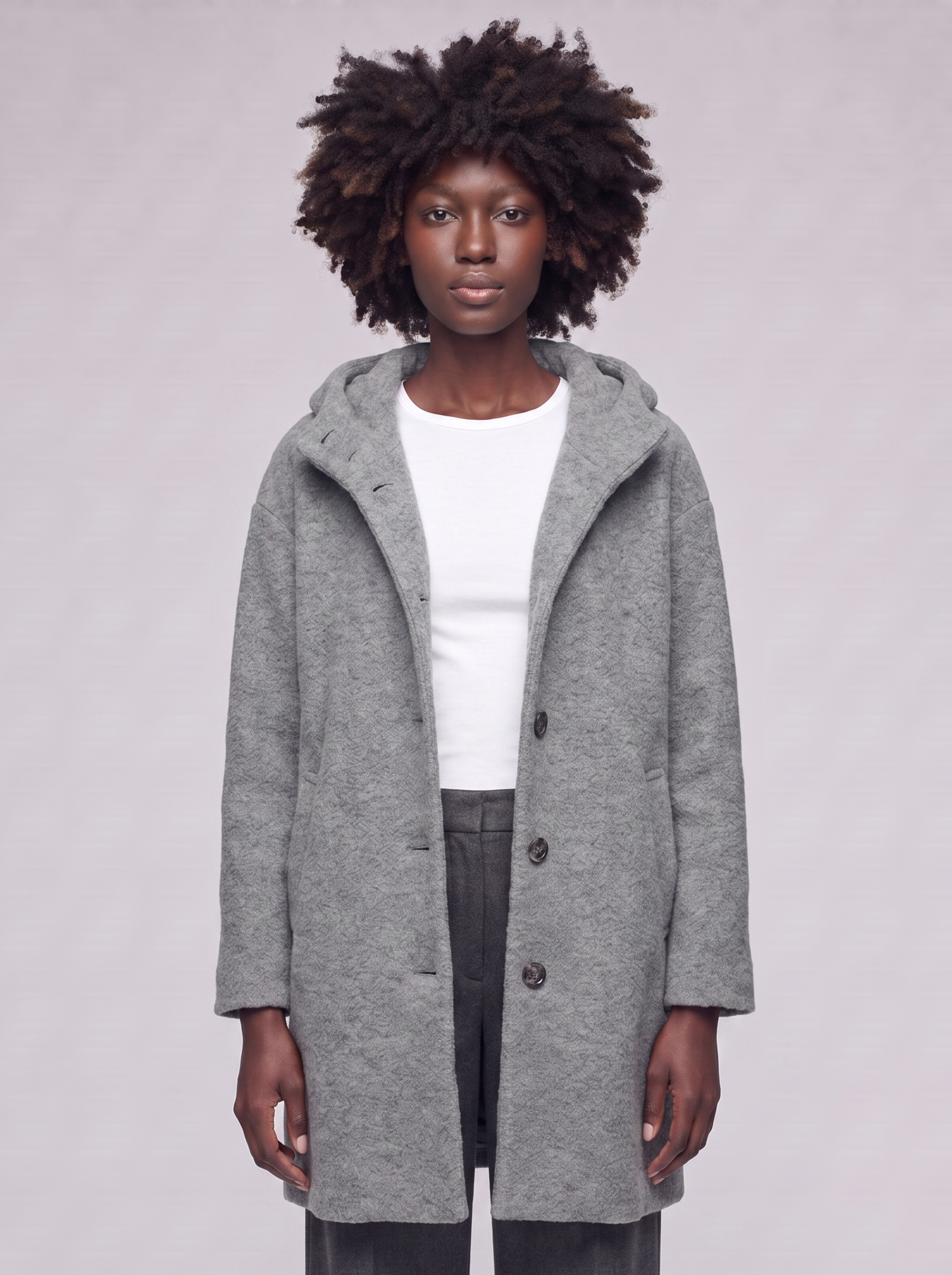 Mia | Grey Hooded Button-Up Coat - featured