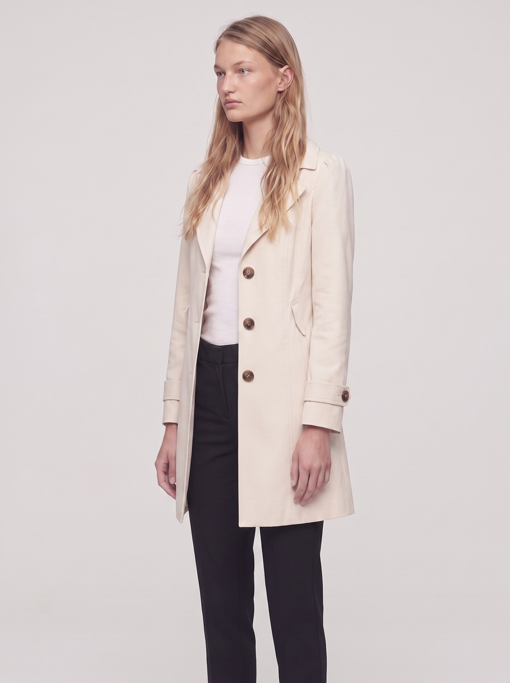 Ella Cream Lightweight Tailored Overcoat - three quarter