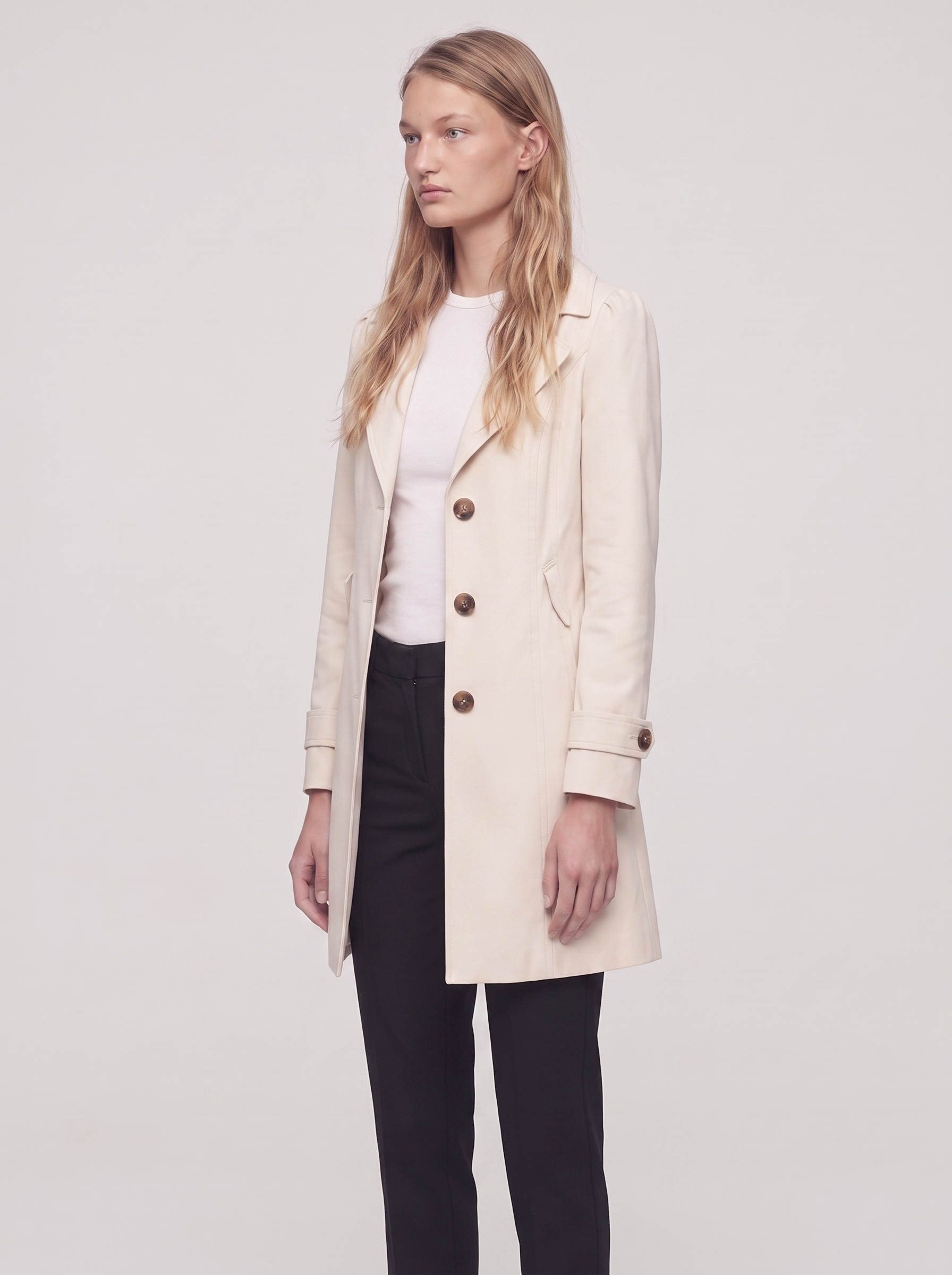Ella Cream Lightweight Tailored Overcoat - three quarter