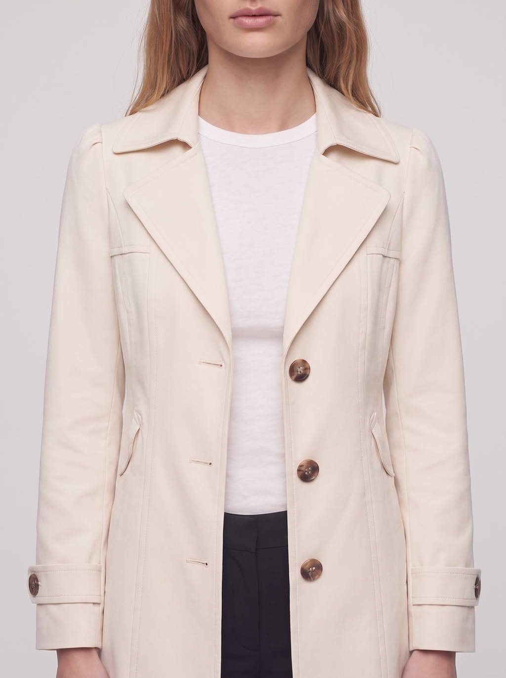 Ella Cream Lightweight Tailored Overcoat - detail