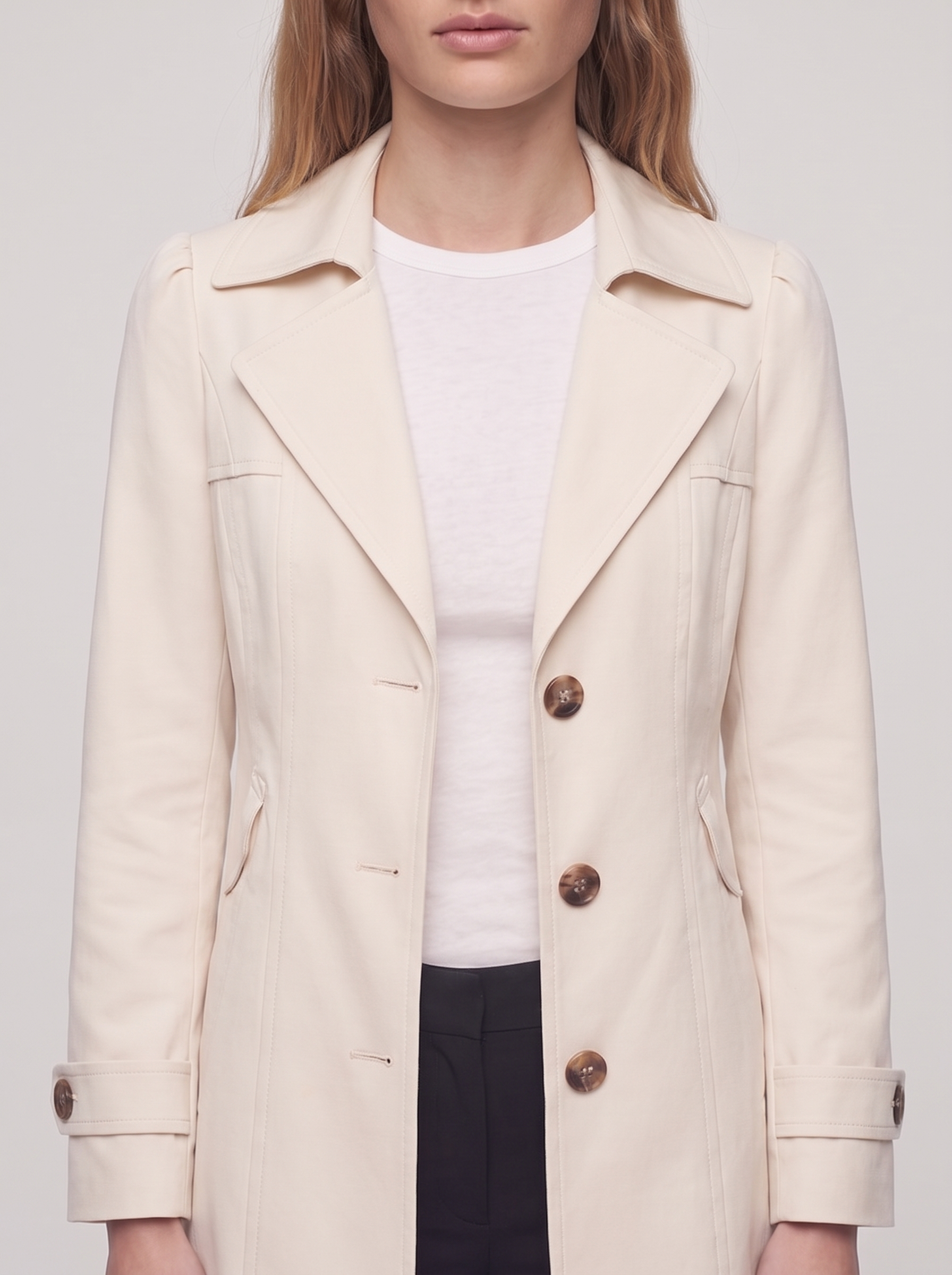 Ella Cream Lightweight Tailored Overcoat - detail
