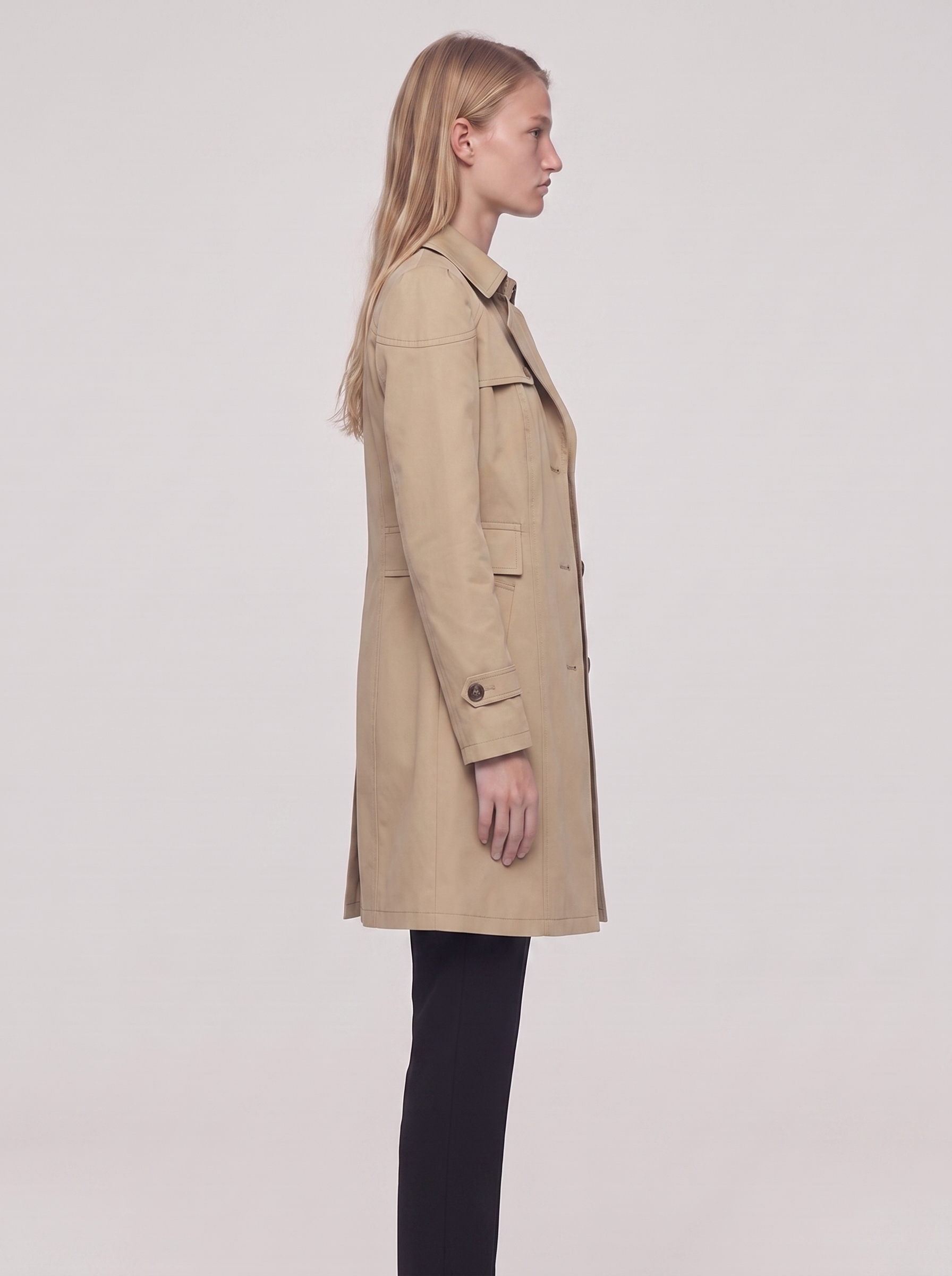 Ella Beige Lightweight Tailored Overcoat - side