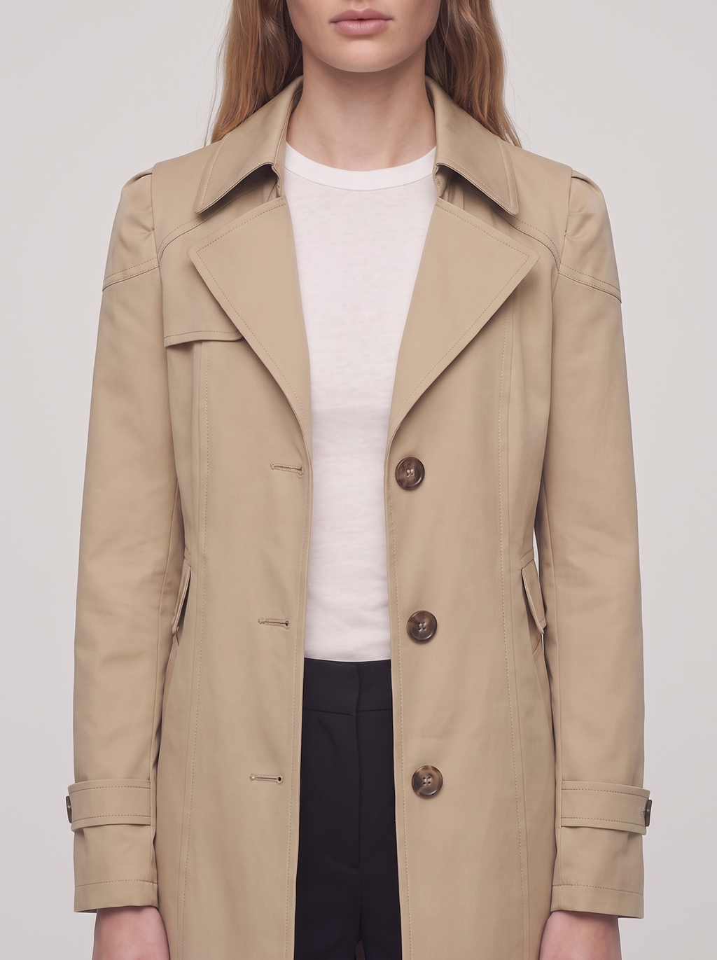 Ella Beige Lightweight Tailored Overcoat - detail