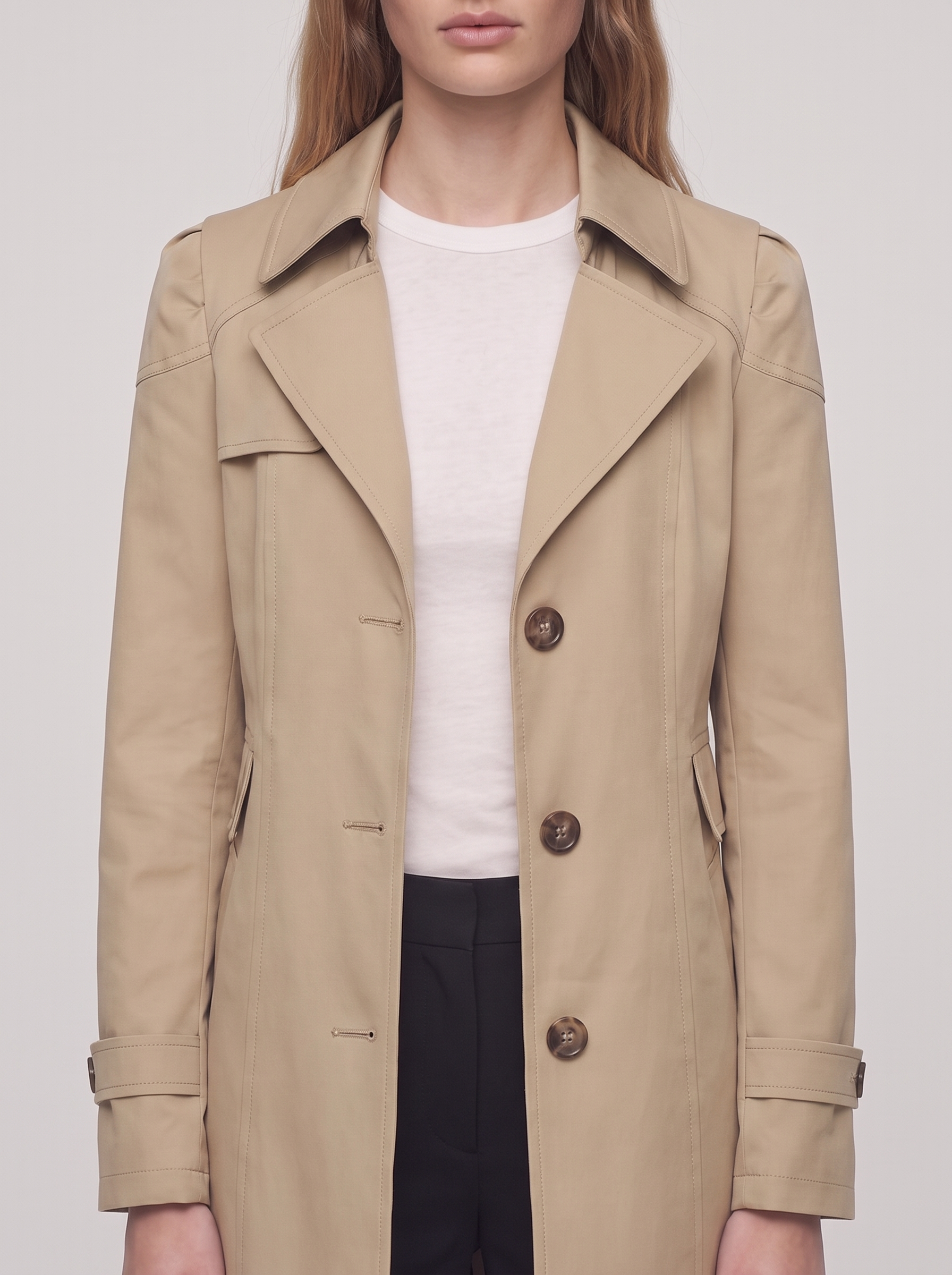 Ella Beige Lightweight Tailored Overcoat - detail