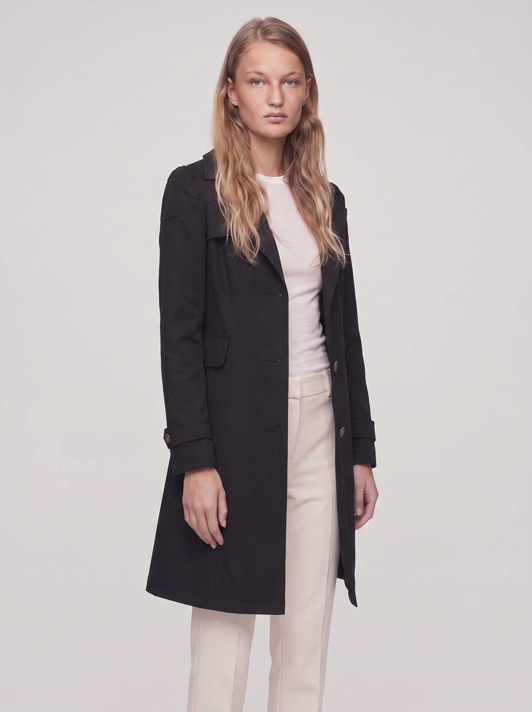 Ella Black Lightweight Tailored Overcoat - three quarter