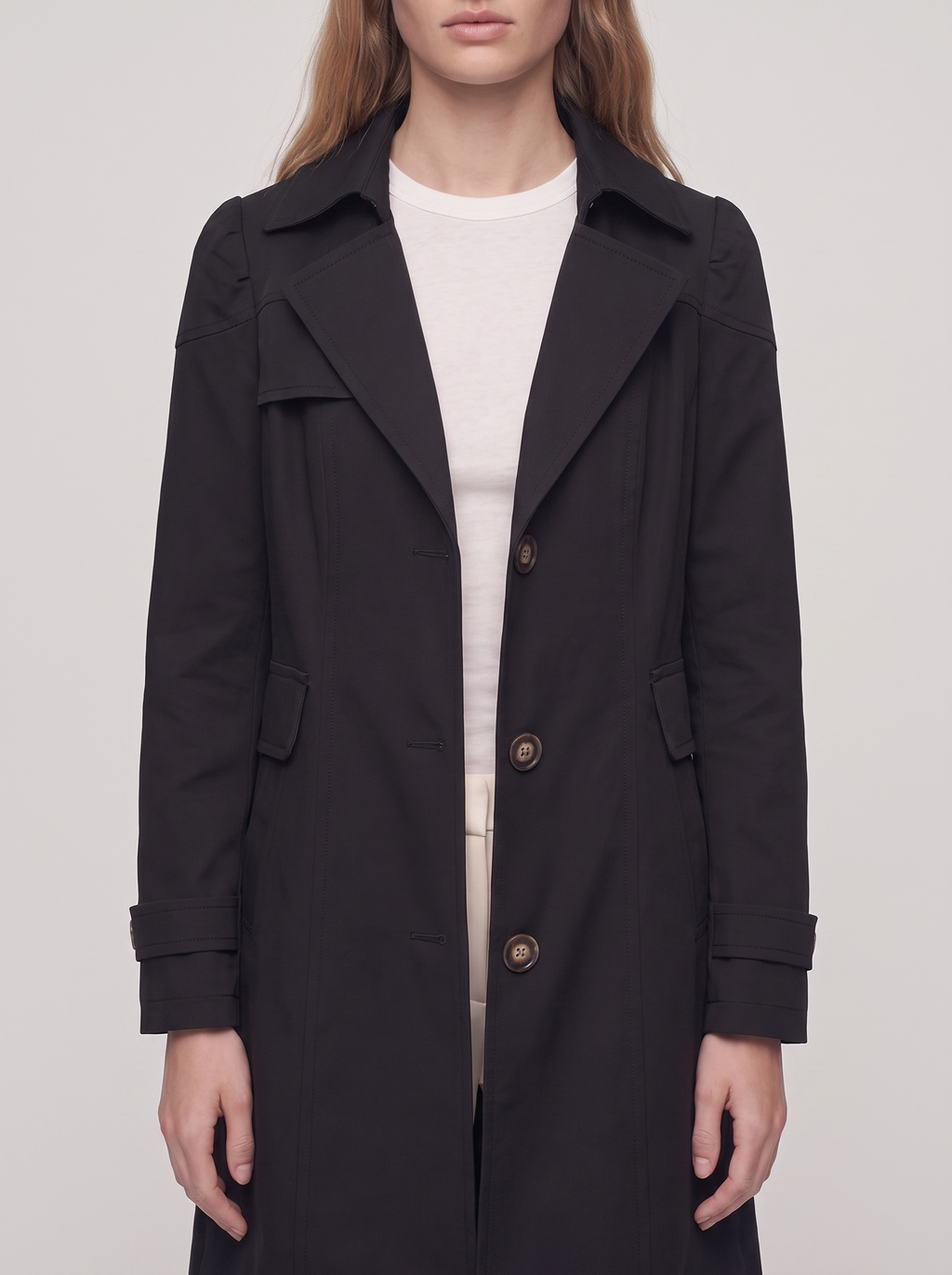 Ella Black Lightweight Tailored Overcoat - detail