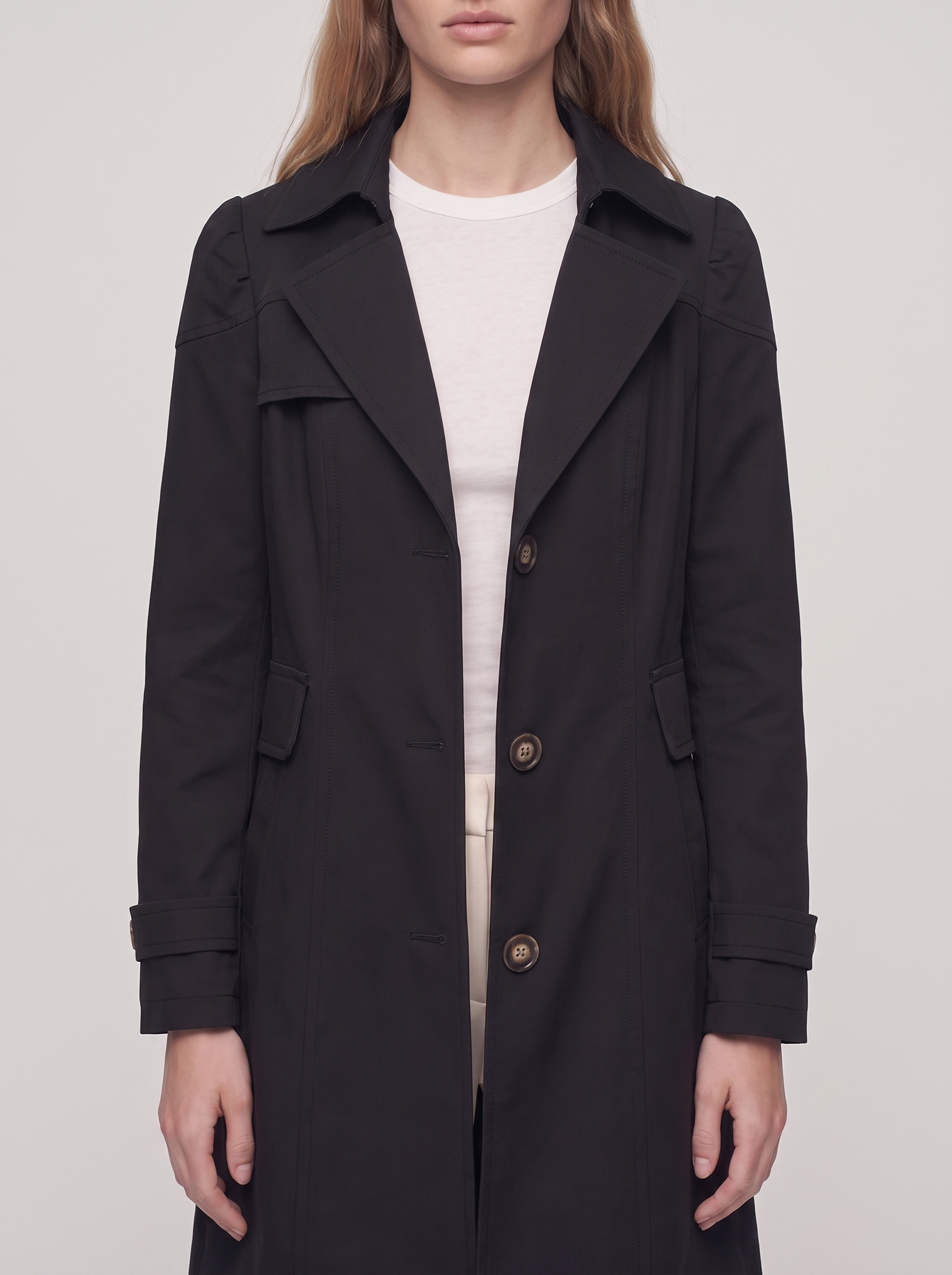 Ella Black Lightweight Tailored Overcoat - detail