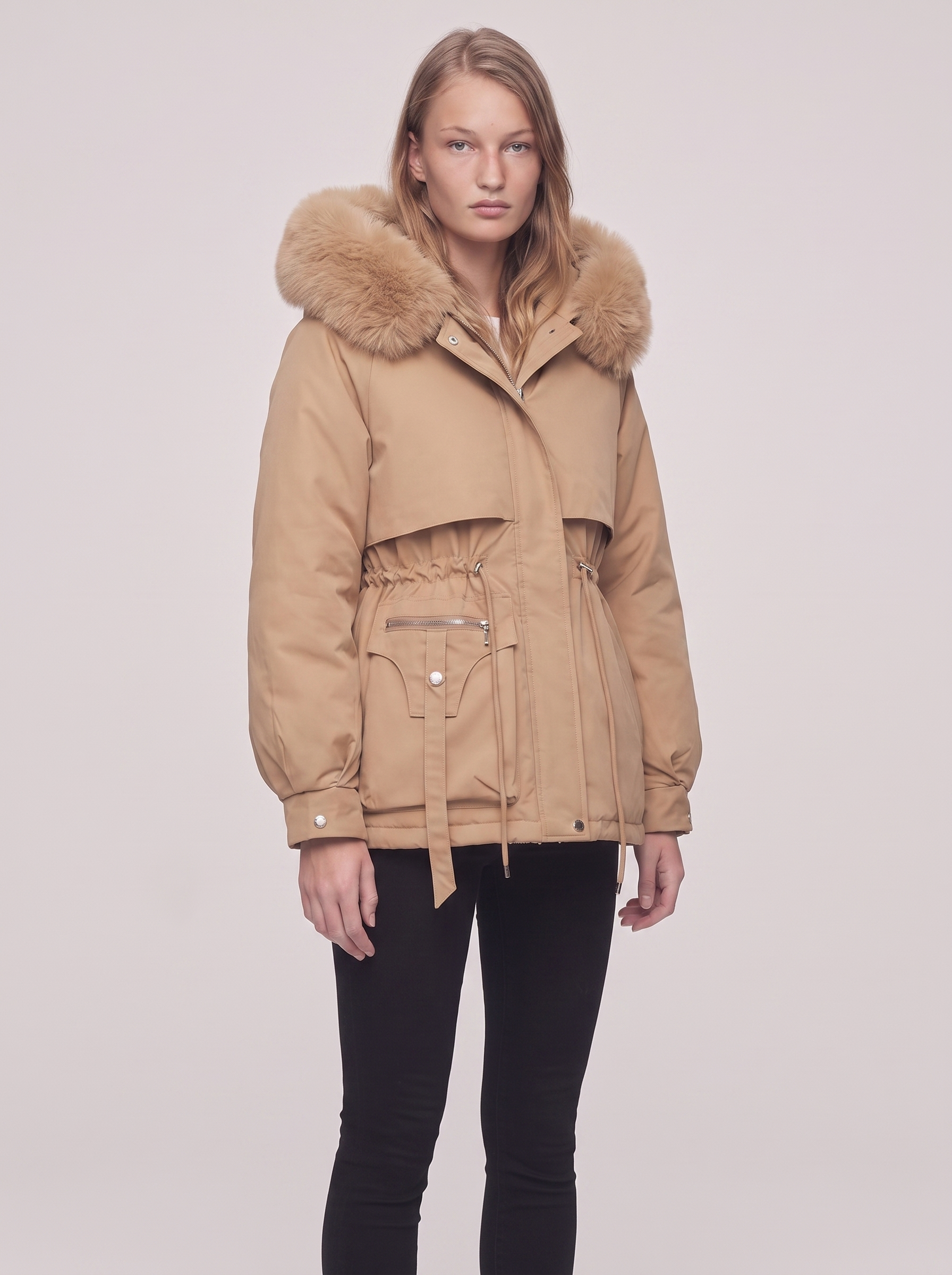 Ella Belted Faux Fur Jacket - three quarter