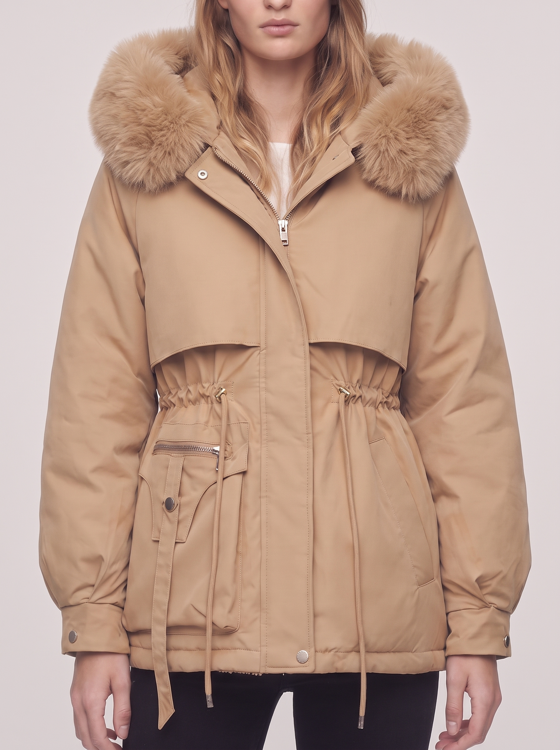 Ella Belted Faux Fur Jacket - detail