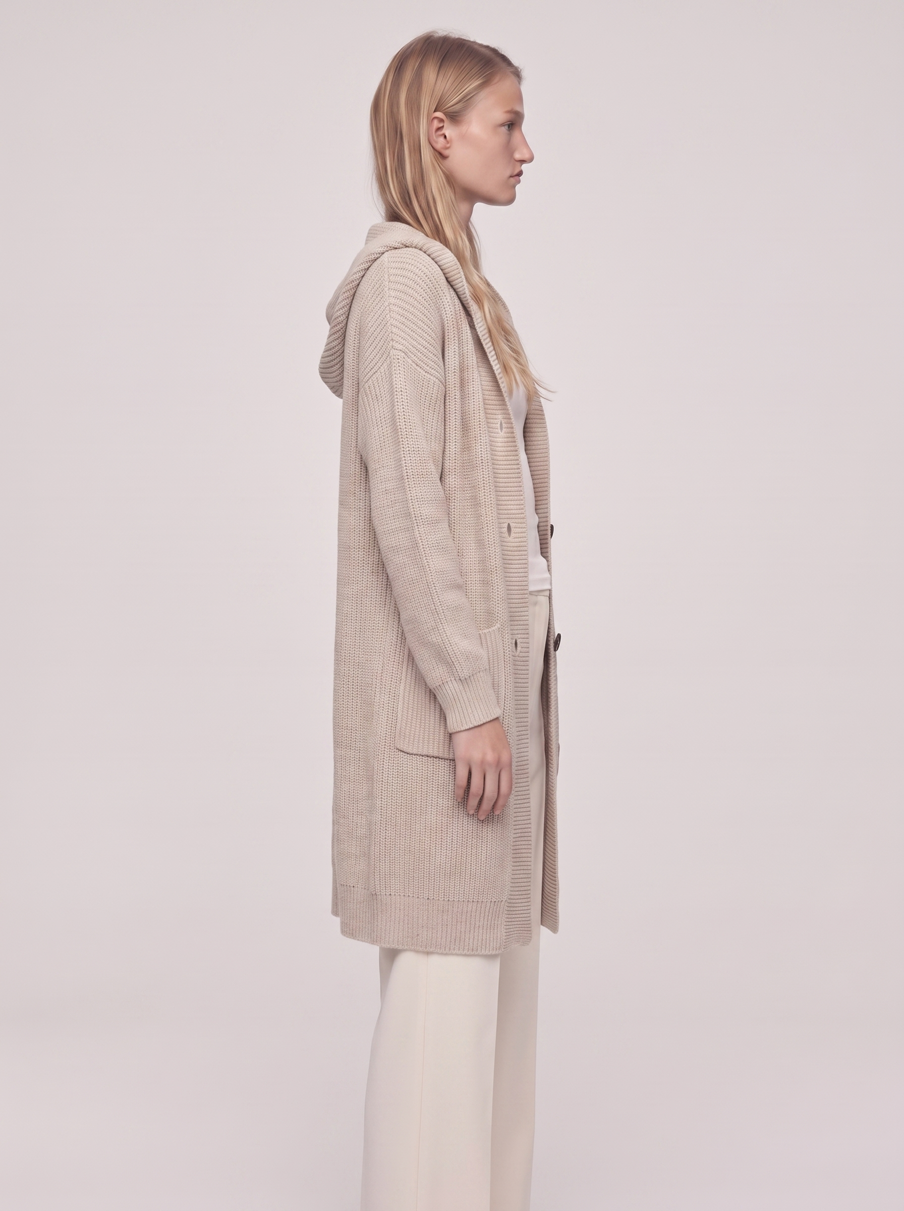 Ella Beige Chunky Knit Cardigan Coat - side