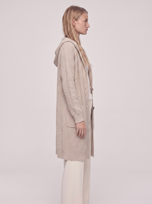 Ella Beige Chunky Knit Cardigan Coat - side