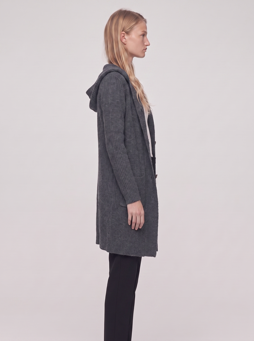 Ella Grey Chunky Knit Cardigan Coat - side