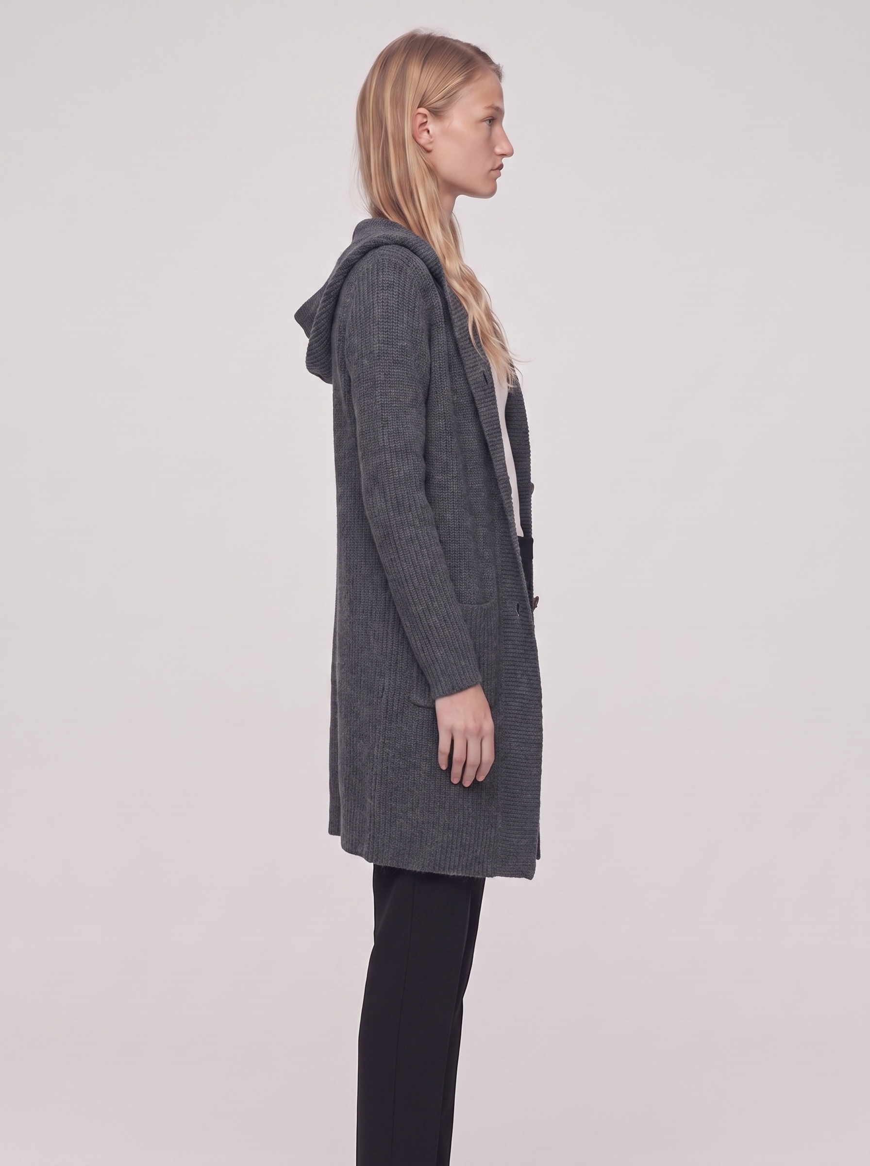Ella Grey Chunky Knit Cardigan Coat - side