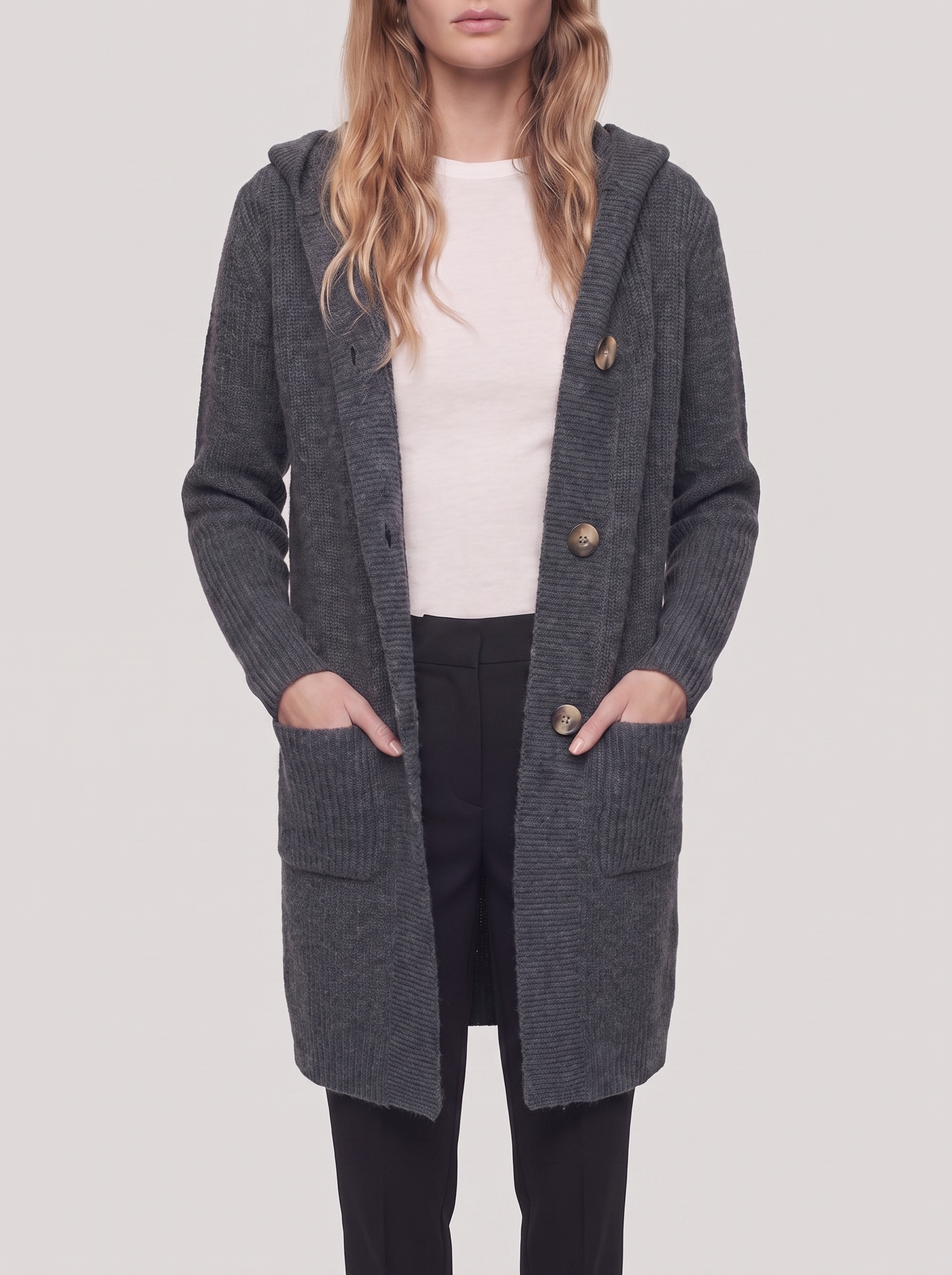 Ella Grey Chunky Knit Cardigan Coat - detail