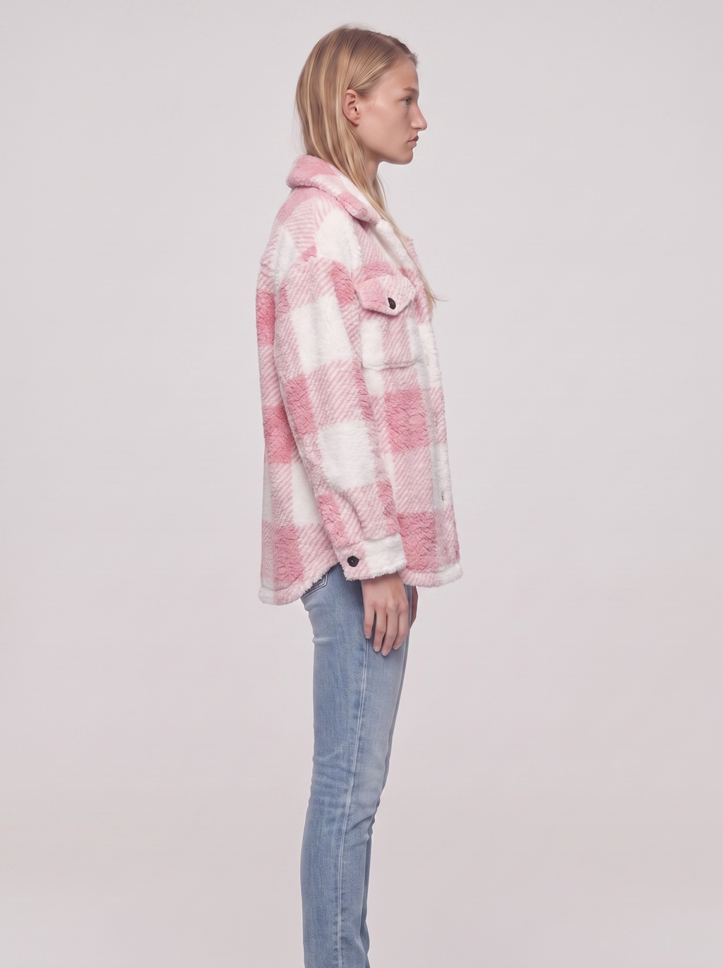Ella Pink Plaid Fleece Jacket - side