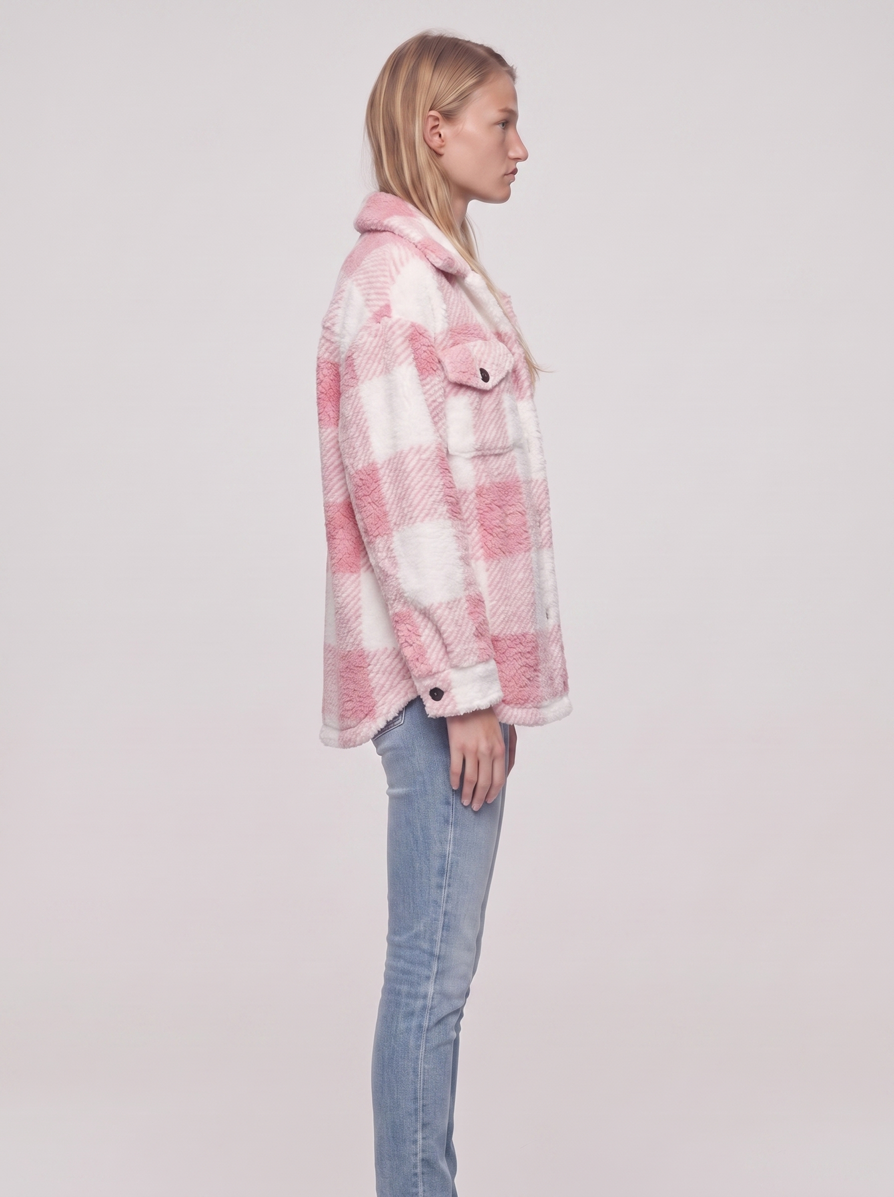 Ella Pink Plaid Fleece Jacket - side