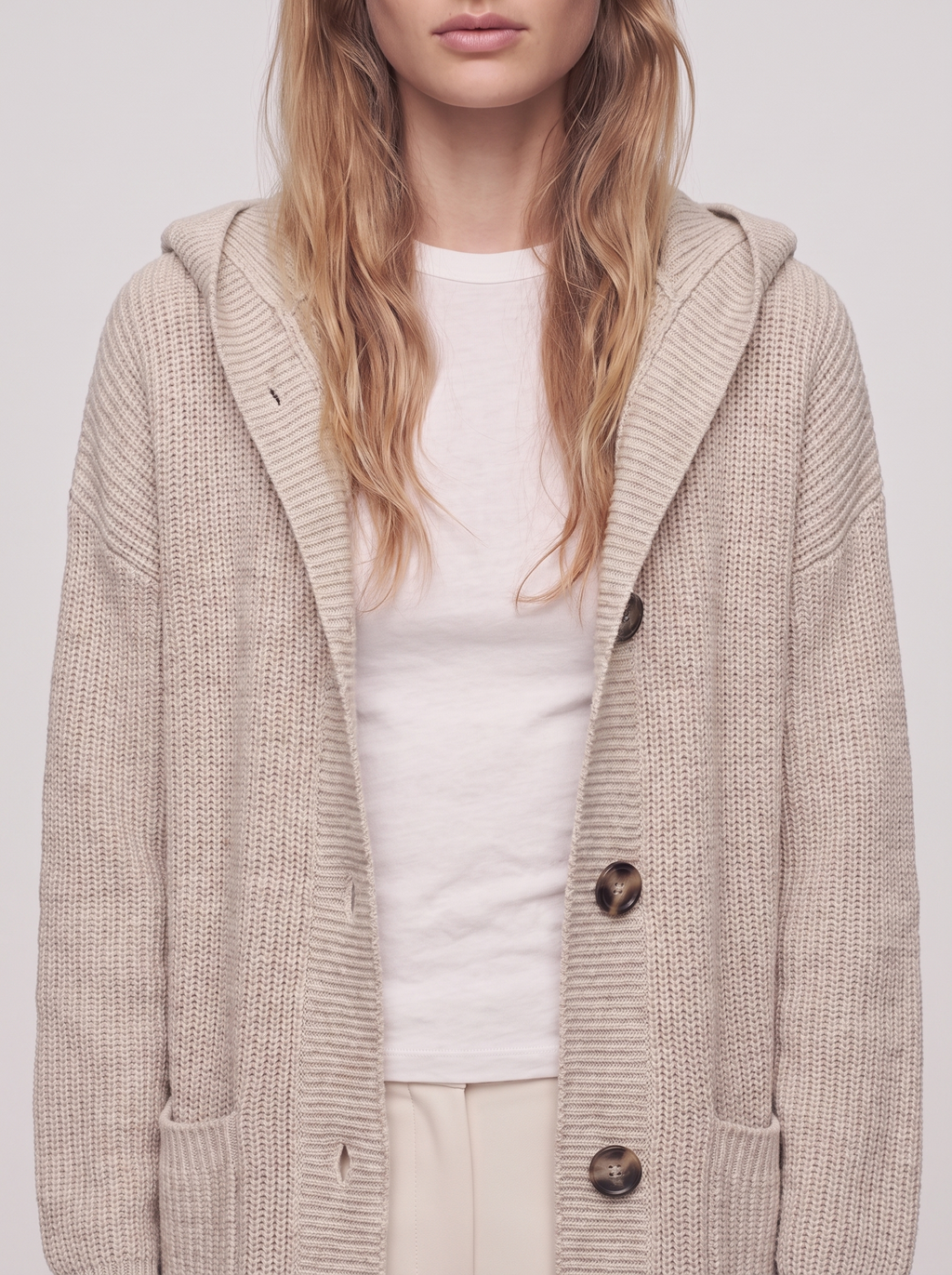 Ella Beige Chunky Knit Cardigan Coat - detail