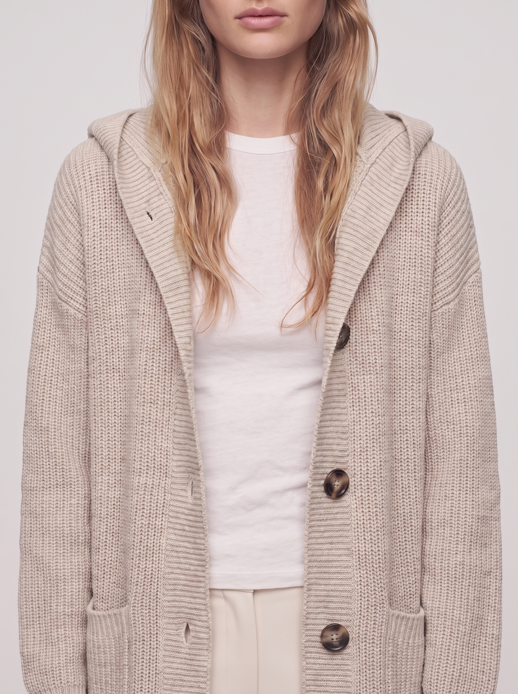Ella Beige Chunky Knit Cardigan Coat - detail