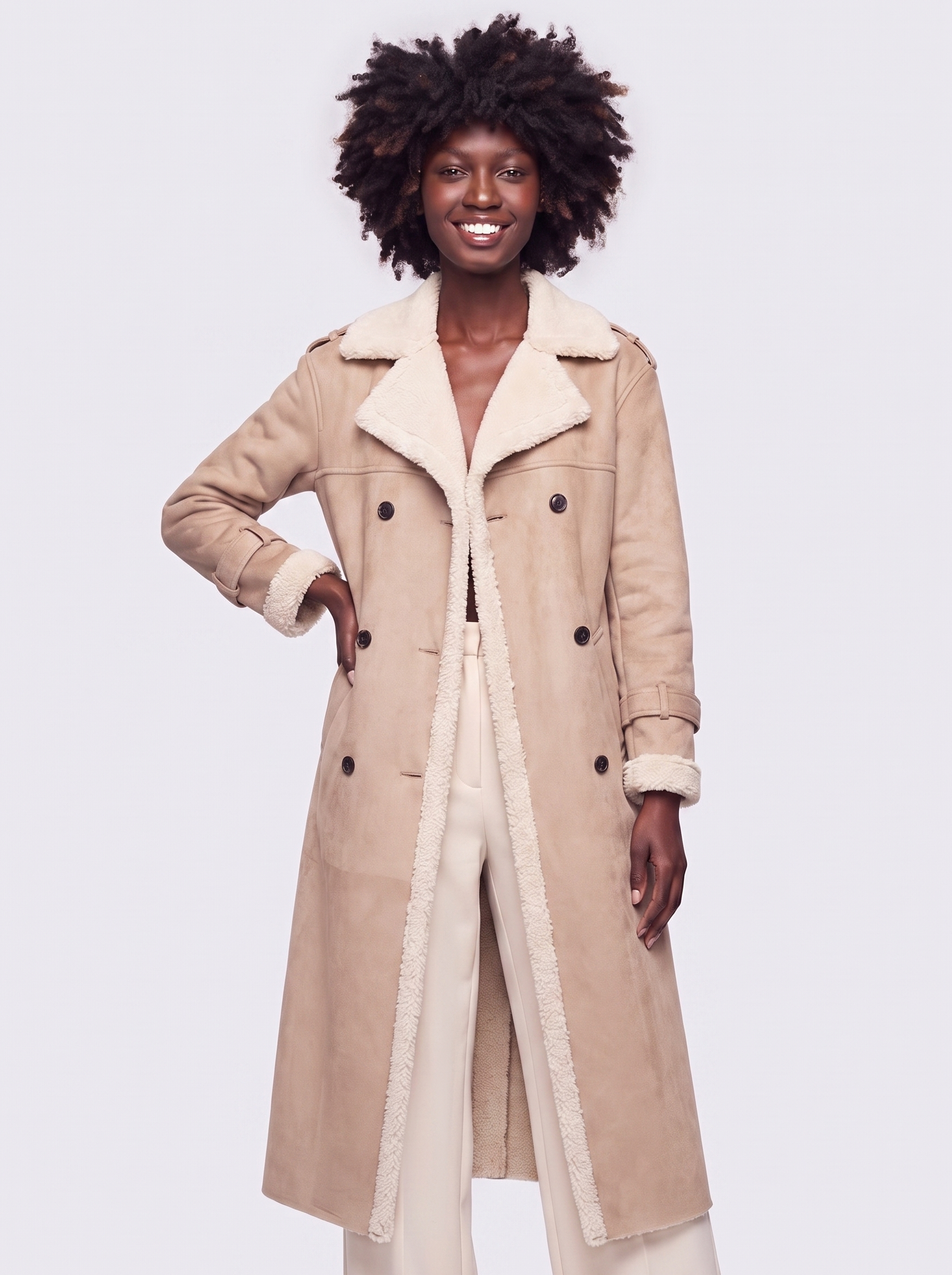 Mia Beige Faux Leather Coat - front