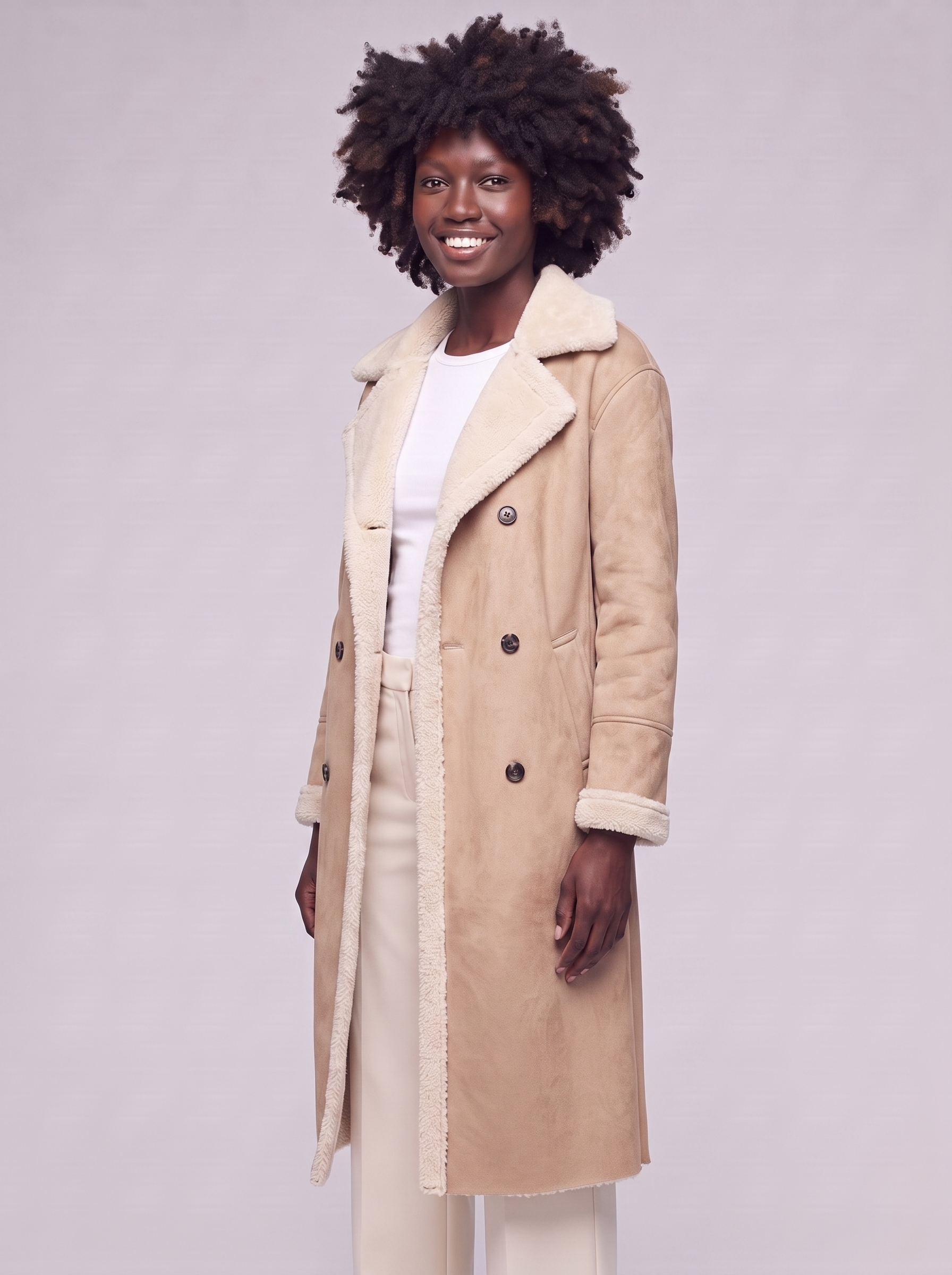 Mia Beige Faux Leather Coat - 3/4 turn