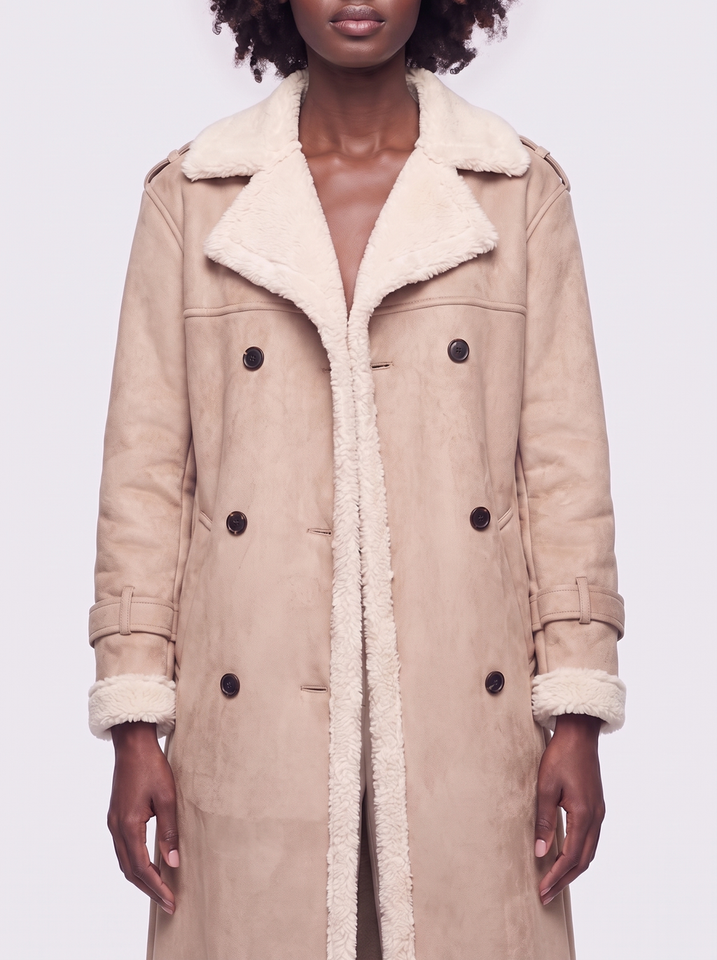 Mia Beige Faux Leather Coat - close-up