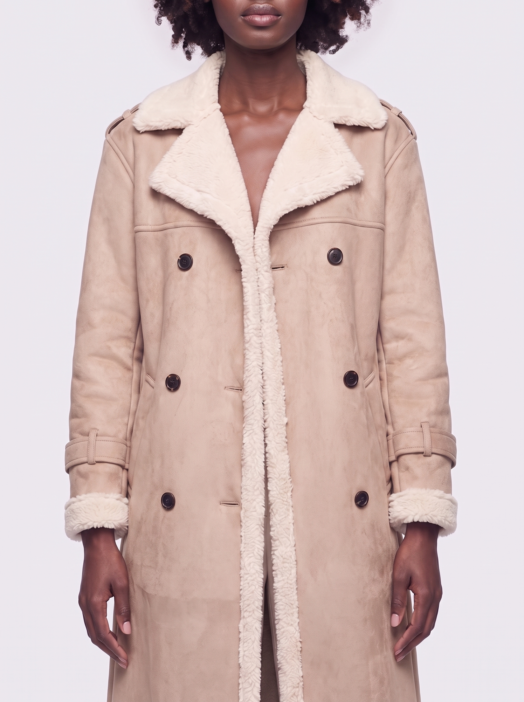 Mia Beige Faux Leather Coat - close-up