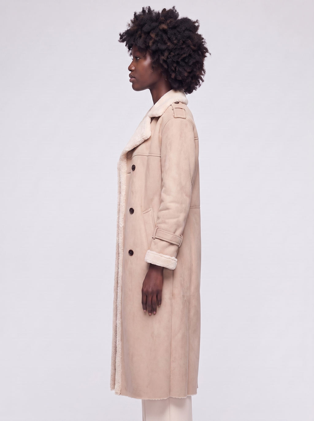 Mia Beige Faux Leather Coat - side