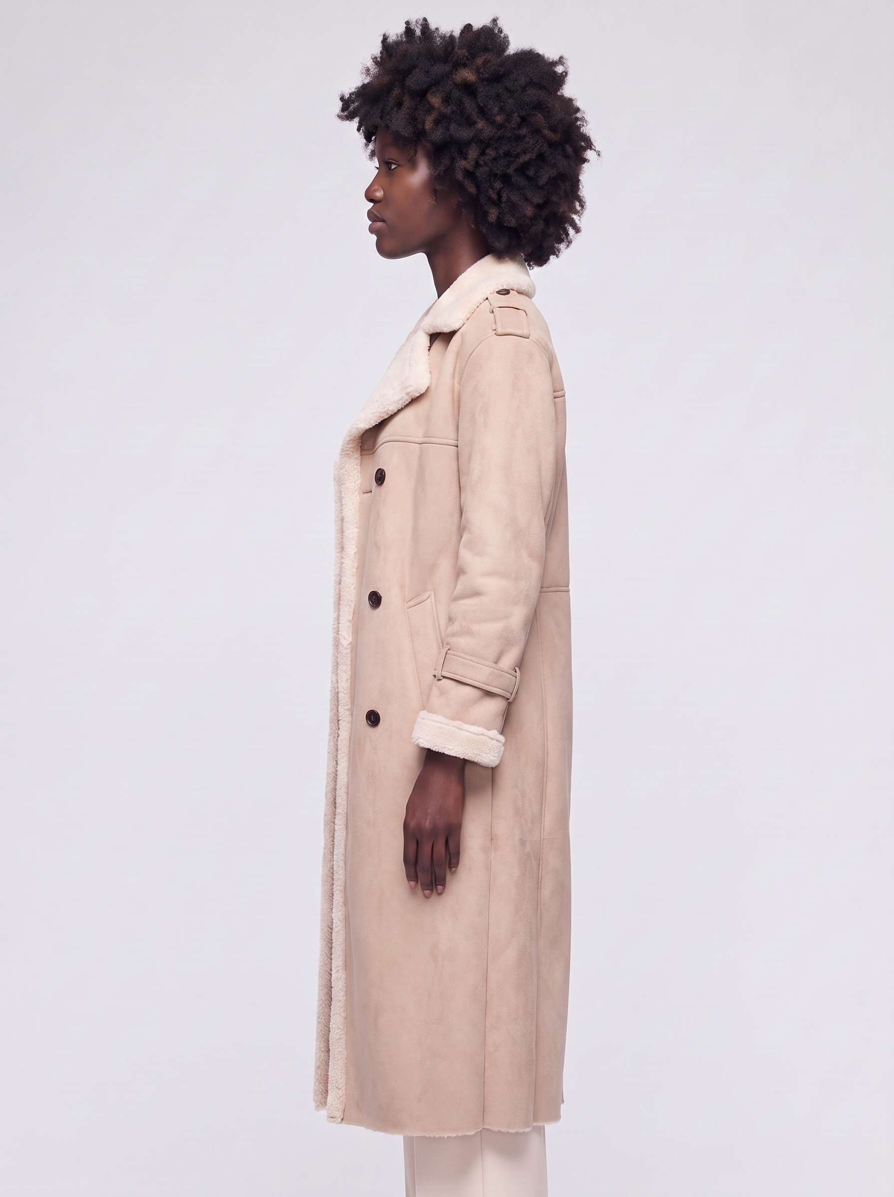 Mia Beige Faux Leather Coat - side