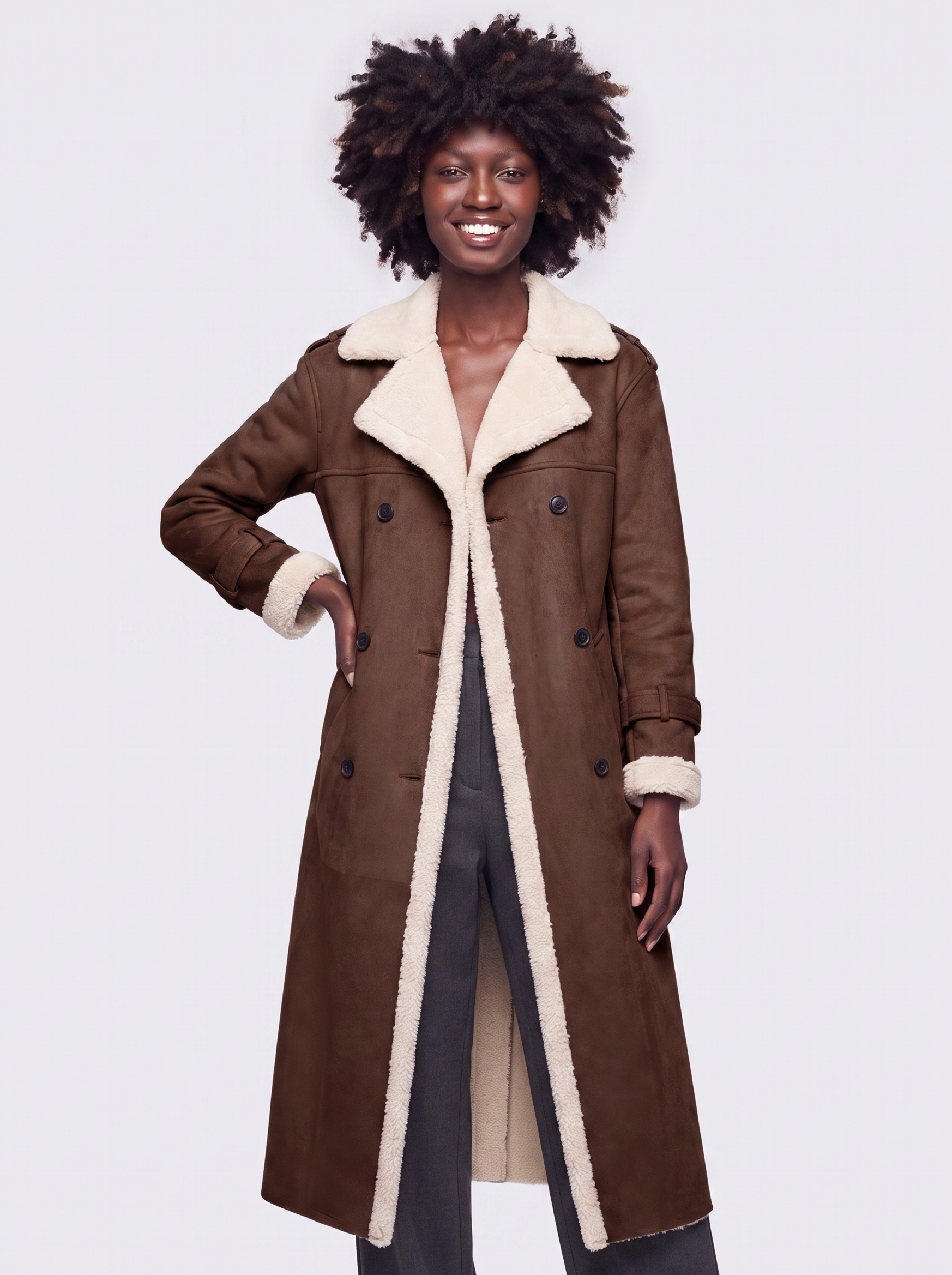 Mia Brown Faux Leather Coat - front