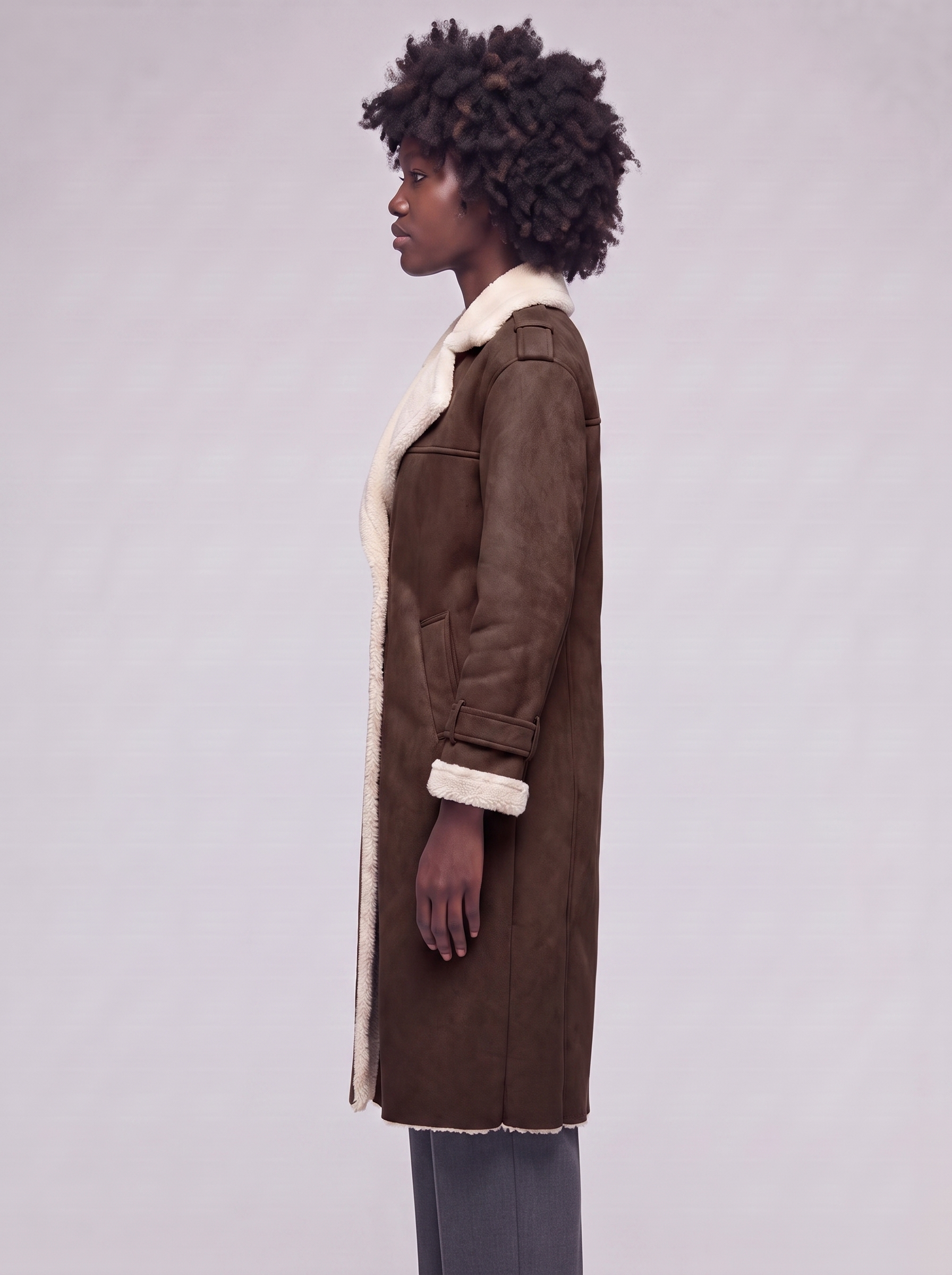 Mia Brown Faux Leather Coat - side