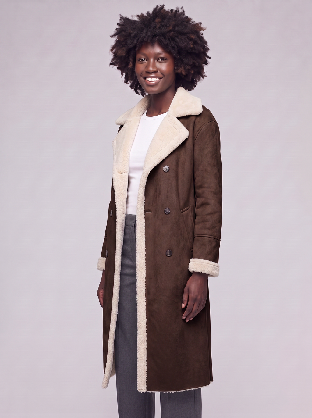 Mia Brown Faux Leather Coat - 3/4 turn