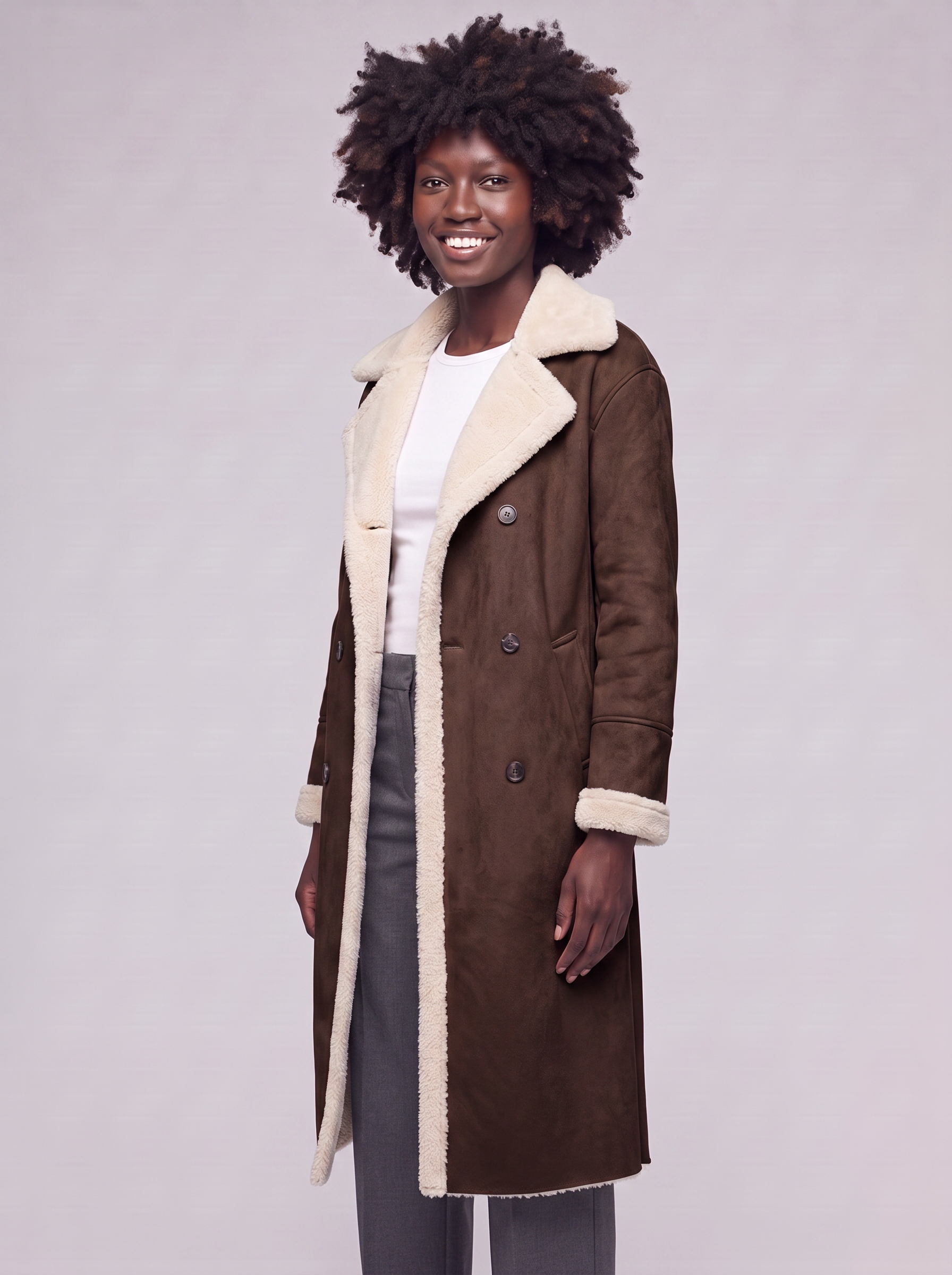 Mia Brown Faux Leather Coat - 3/4 turn