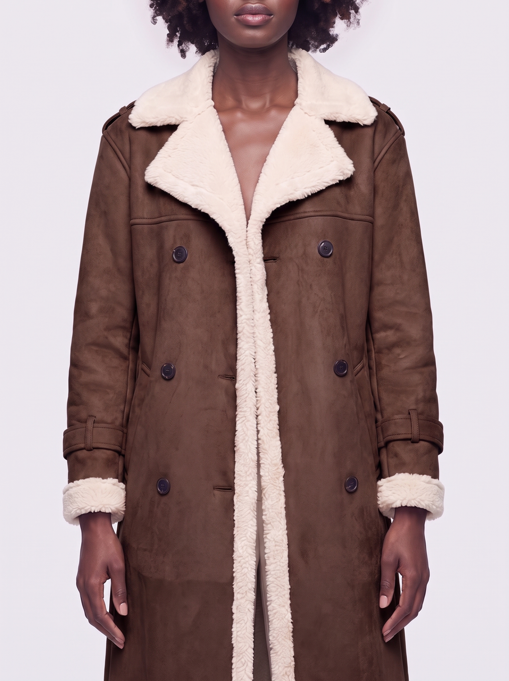 Mia Brown Faux Leather Coat - close-up