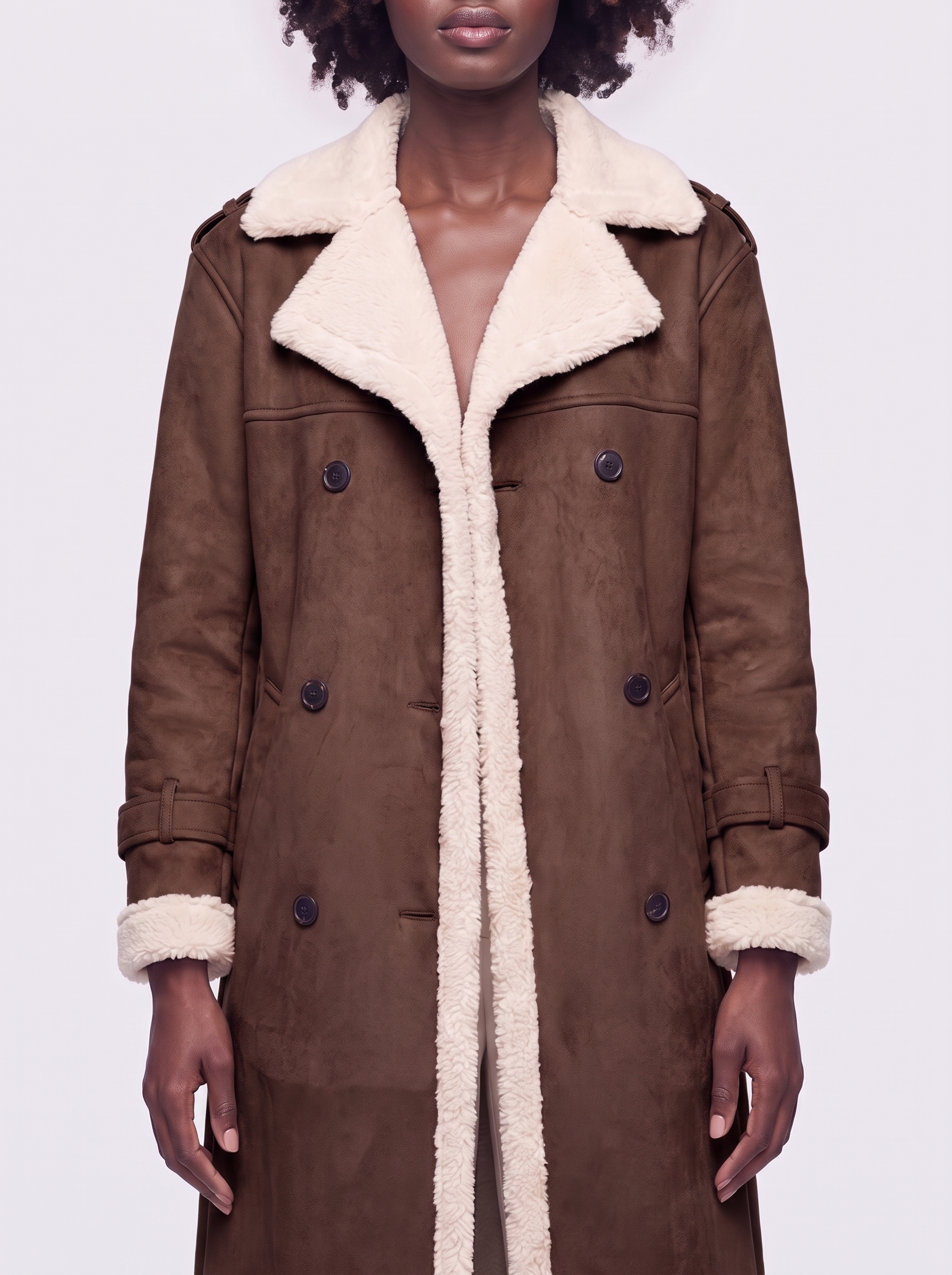 Mia Brown Faux Leather Coat - close-up