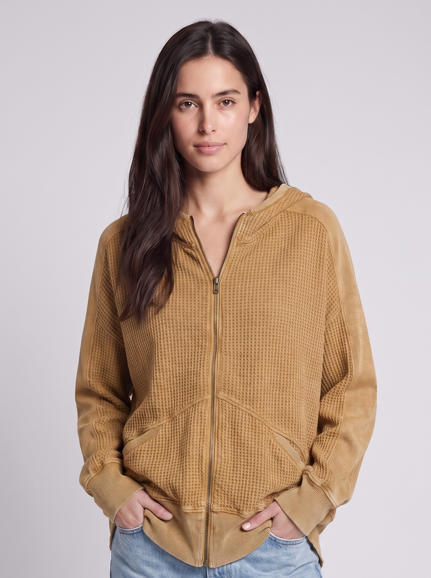 Grace Brown Hooded Zip-Up - front