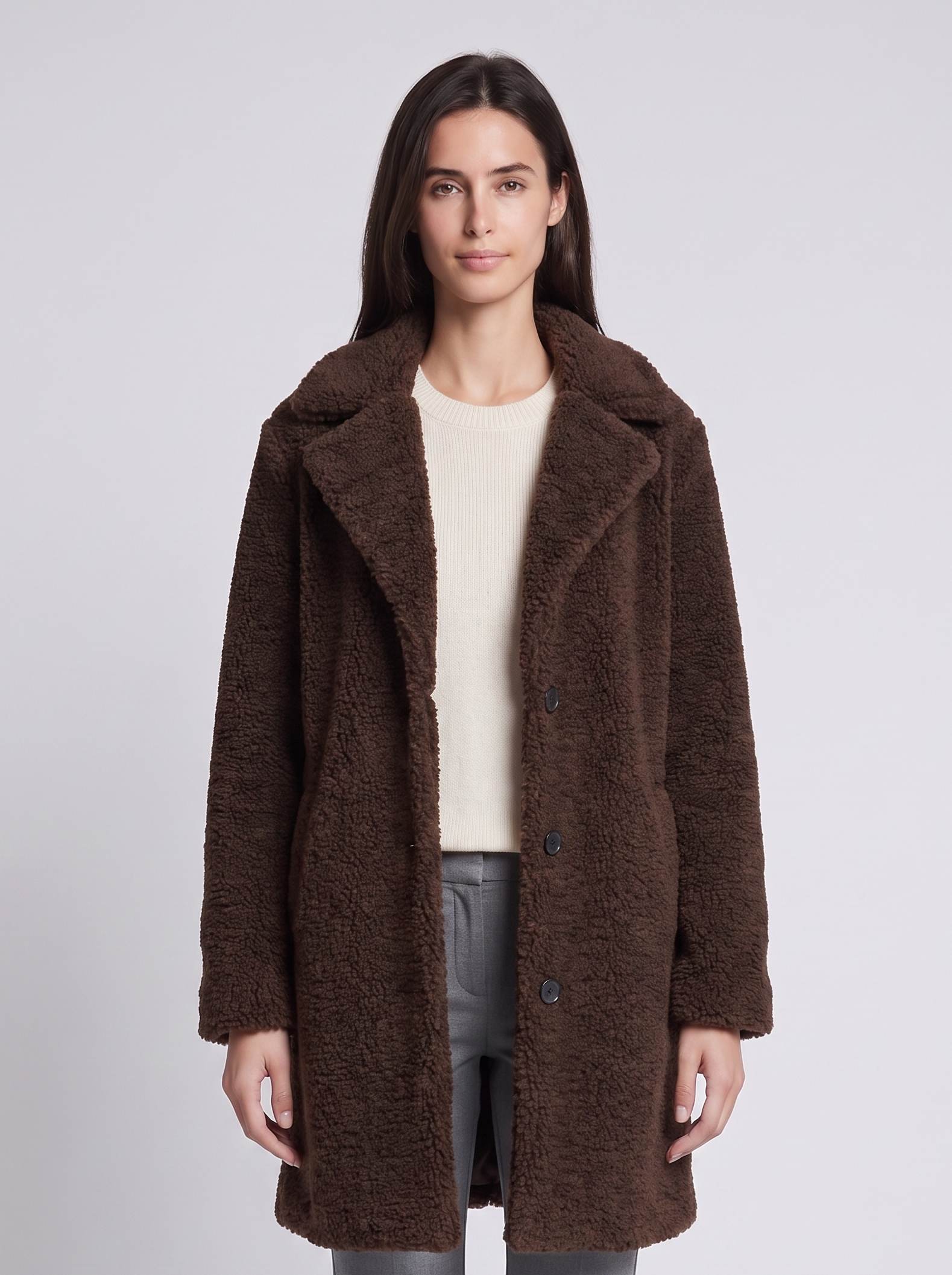 Grace Brown Teddy Oversized Coat - front